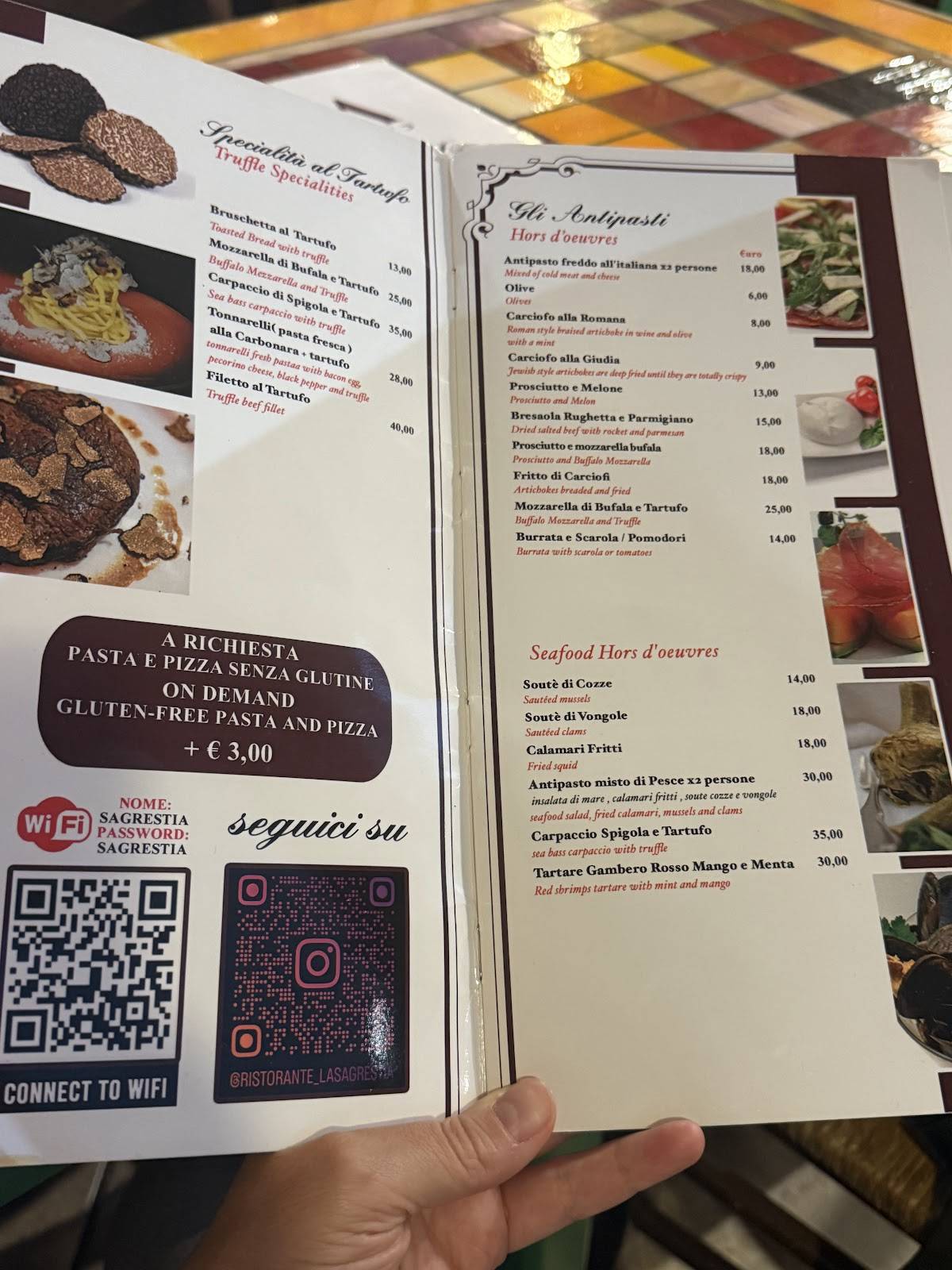 Menu di Ristorante Pizzeria La Sagrestia 