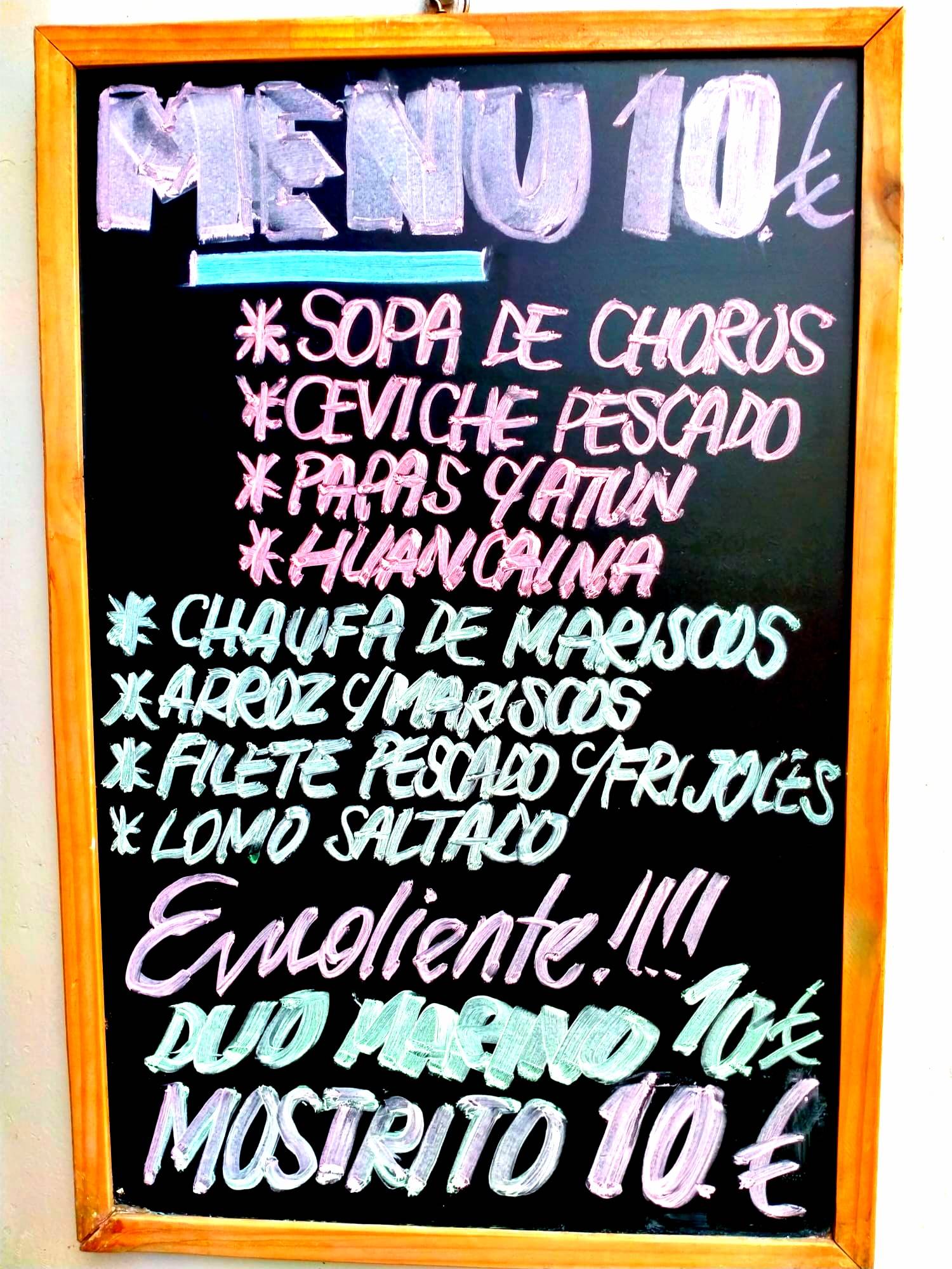 Menu di Sabor A Perù 