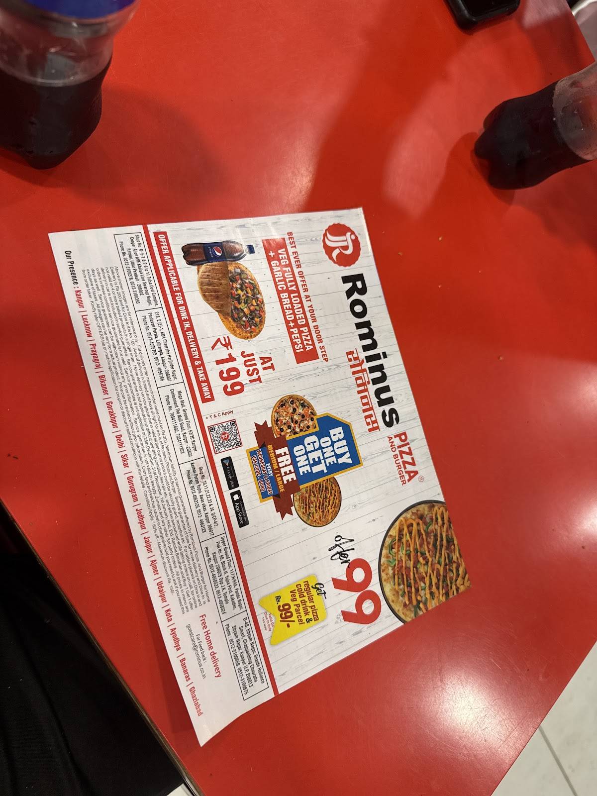 Rominus Pizza and Burger menu