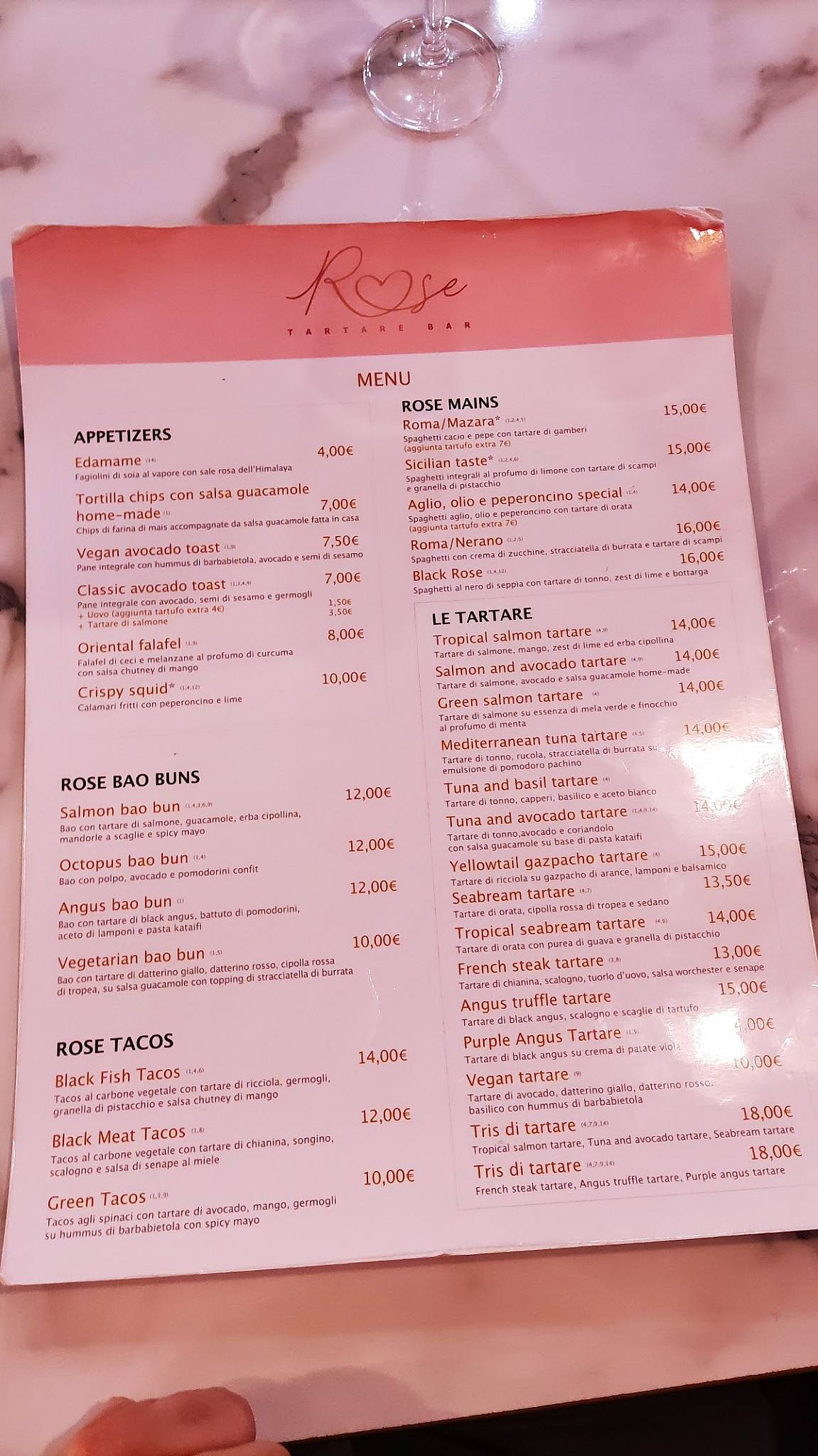 Menu di Rose Tartare 