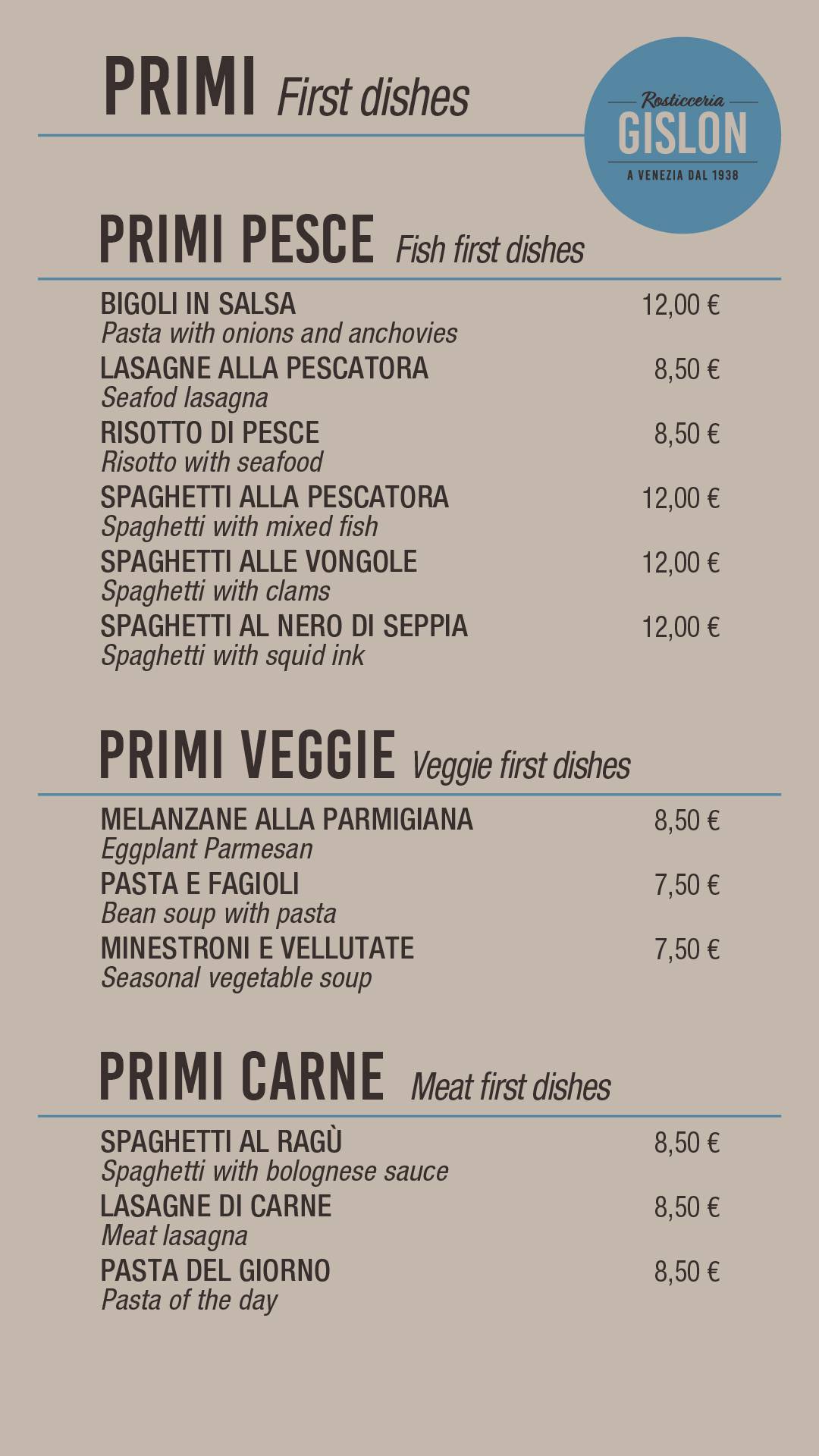 Menu di Rosticceria Gislon 