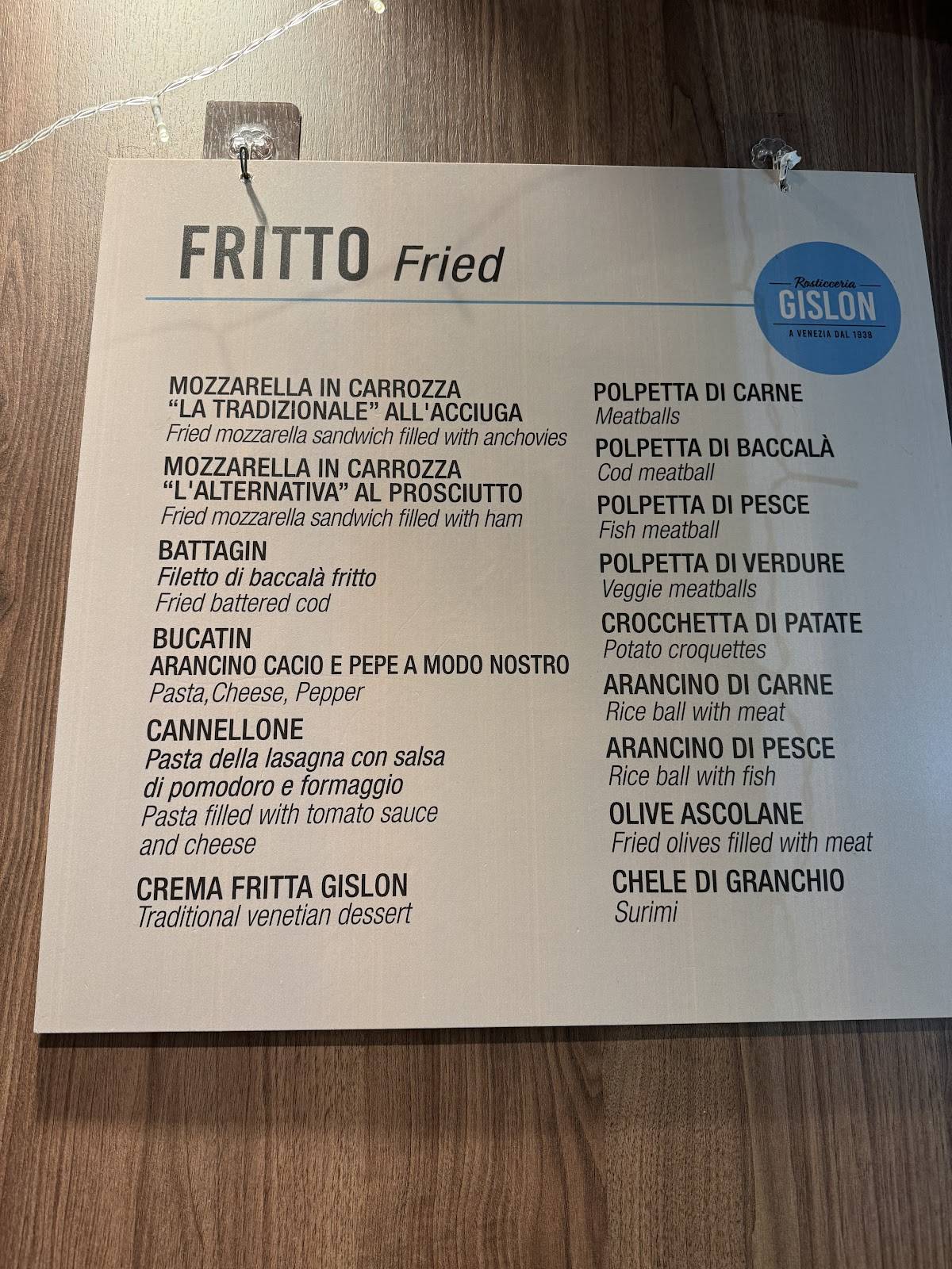 Menu di Rosticceria Gislon 