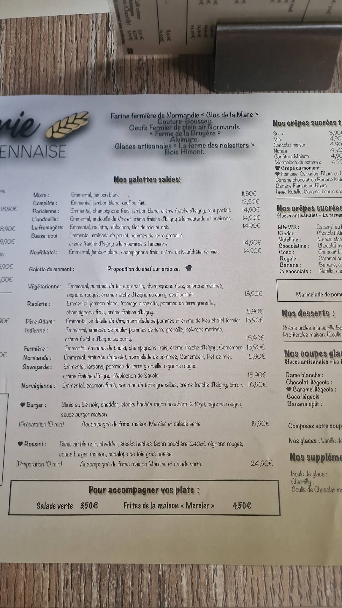 Menu de La Crêperie Rouennaise