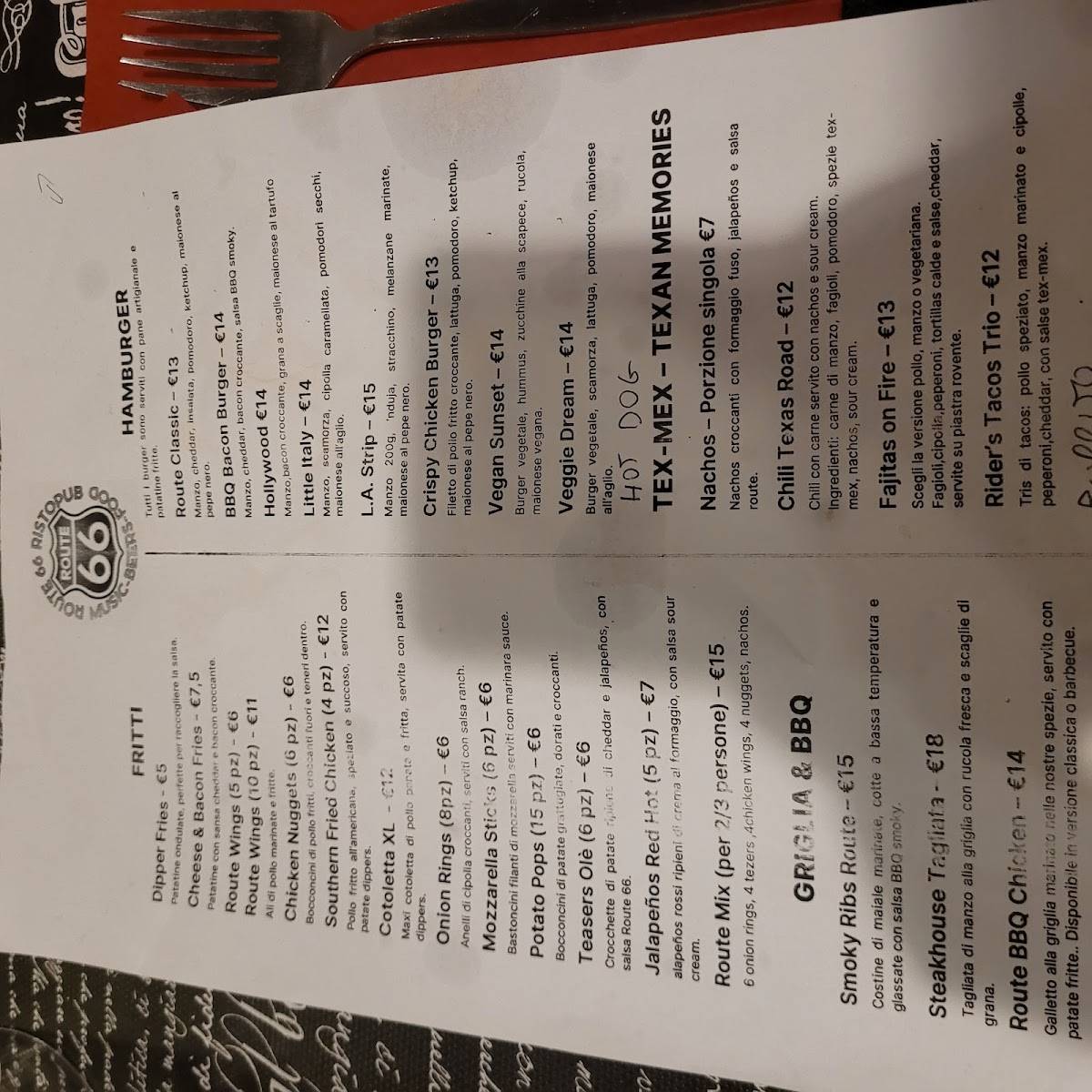 Menu di Route 66 