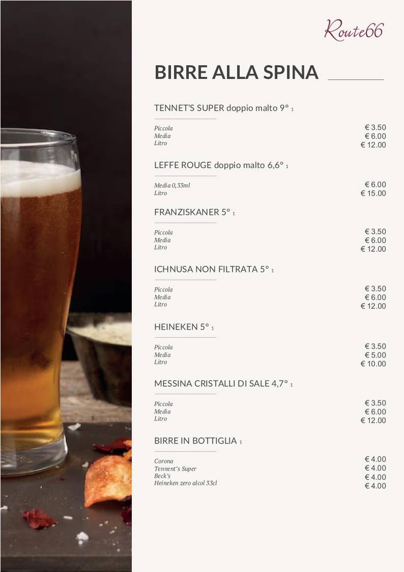 Menu di Route 66 Ristorante Pizzeria Italiano 