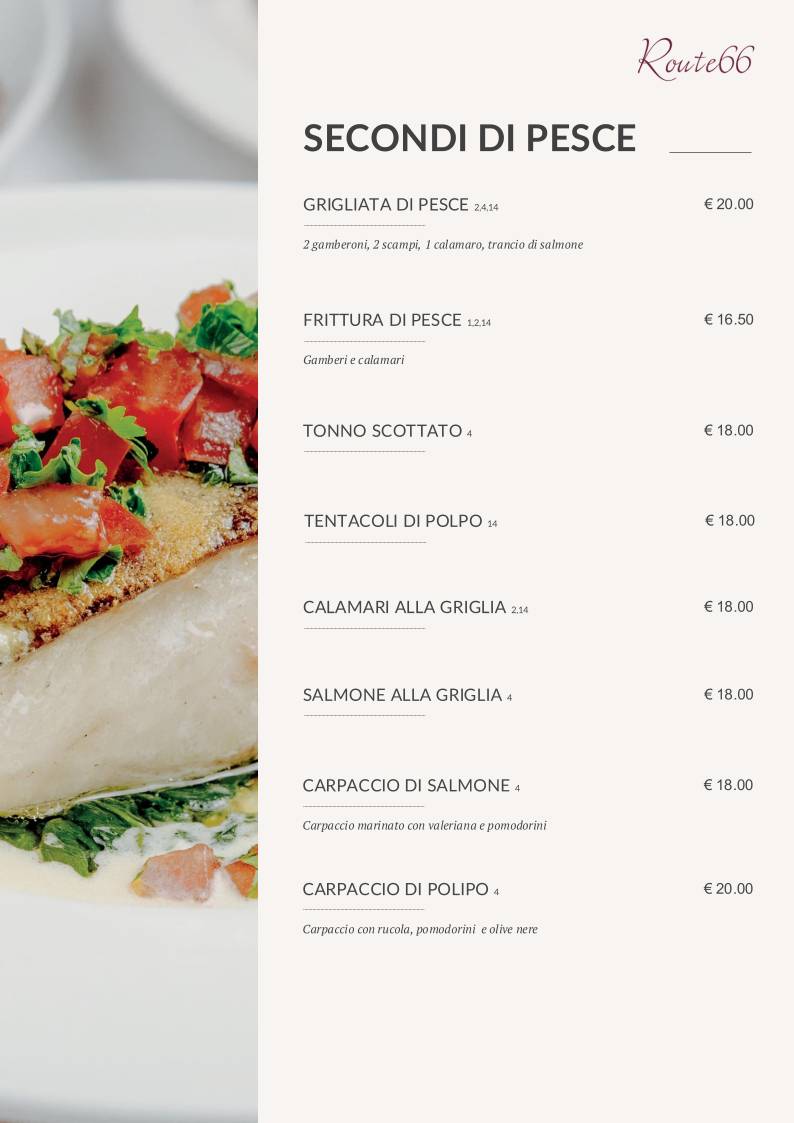 Menu di Route 66 Ristorante Pizzeria Italiano 