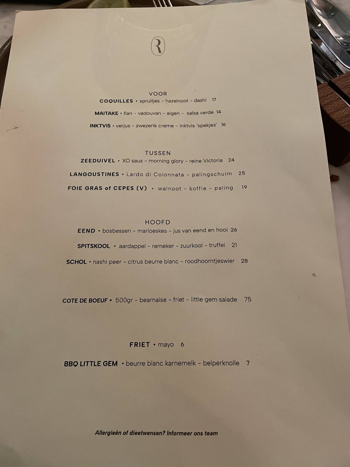 Menu de Roux Amsterdam