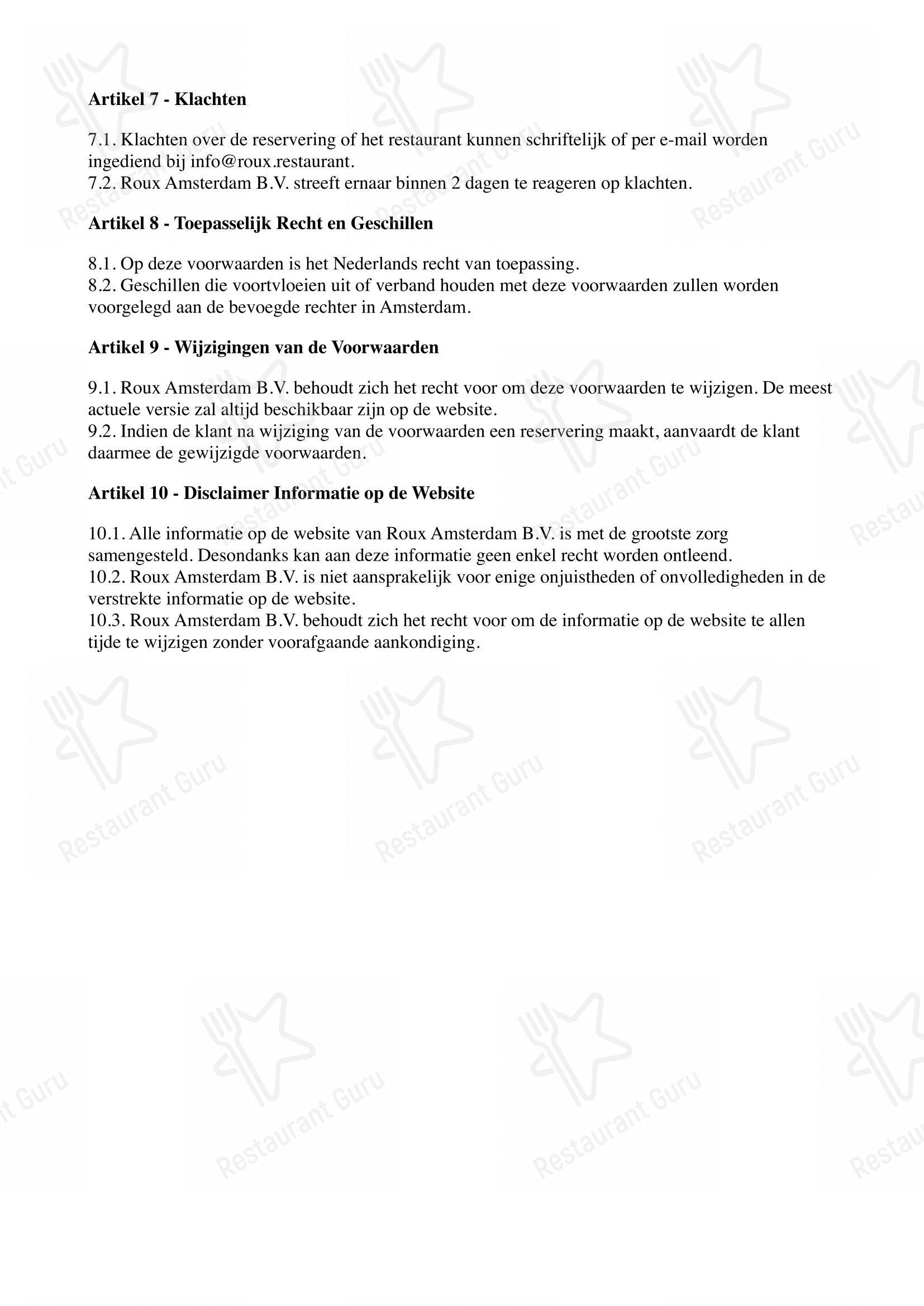 Roux Amsterdam dans Amsterdam - Menu