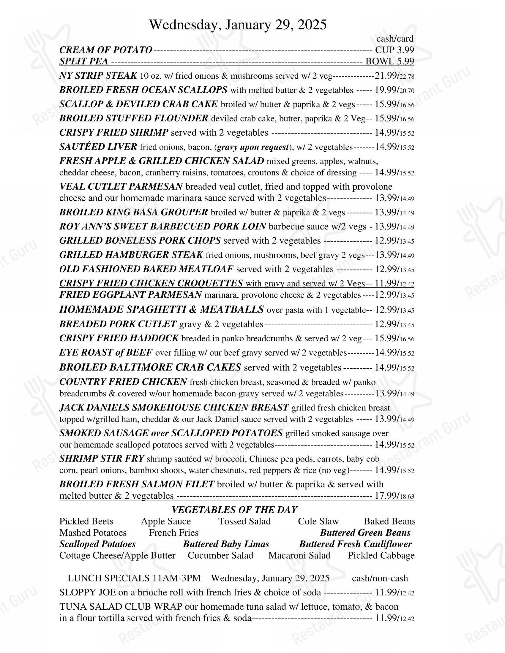 Menu at roy ann diner restaurant sellersville bethlehem pike
