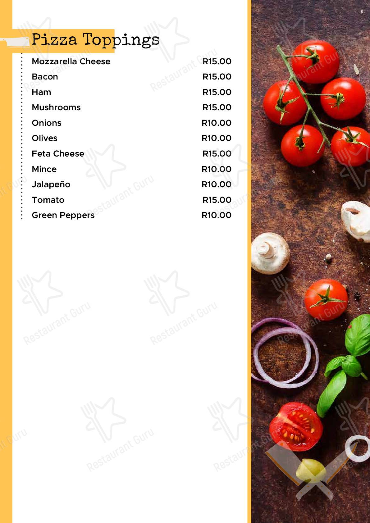 Menu pour Landdros Pub - repas et boissons