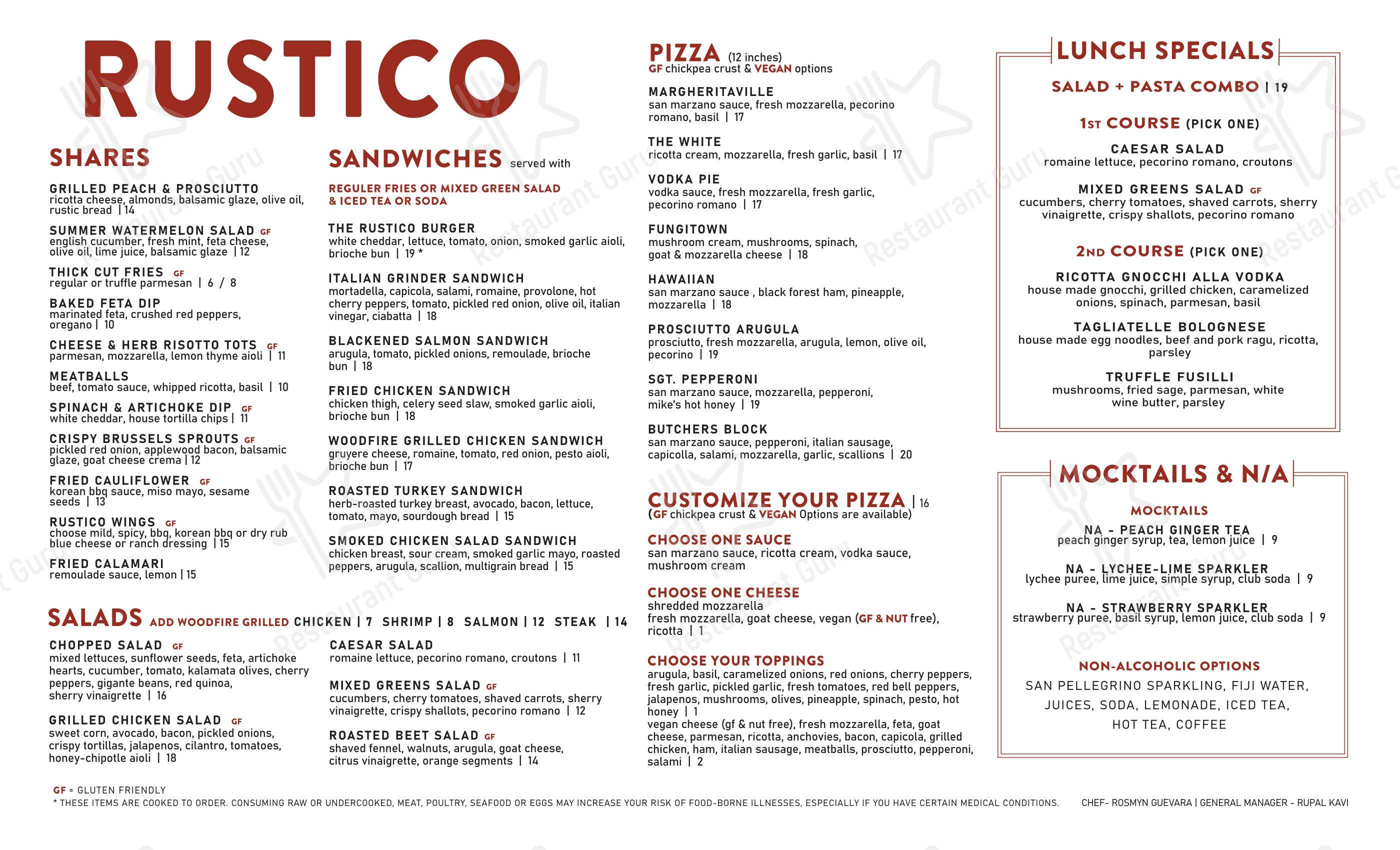 菜单 pour Rustico Kitchen And Bar pub et bar