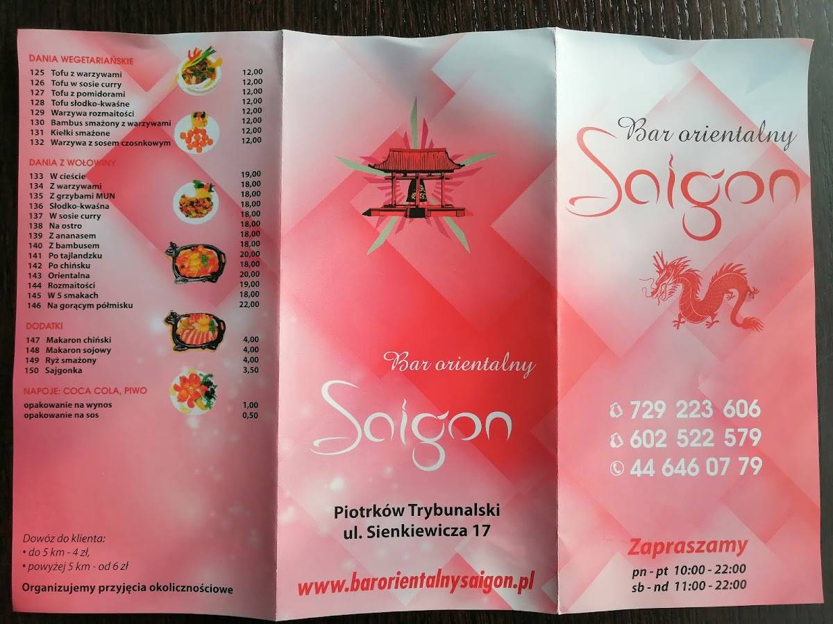Menu at SAI GON restaurant, Piotrków Trybunalski