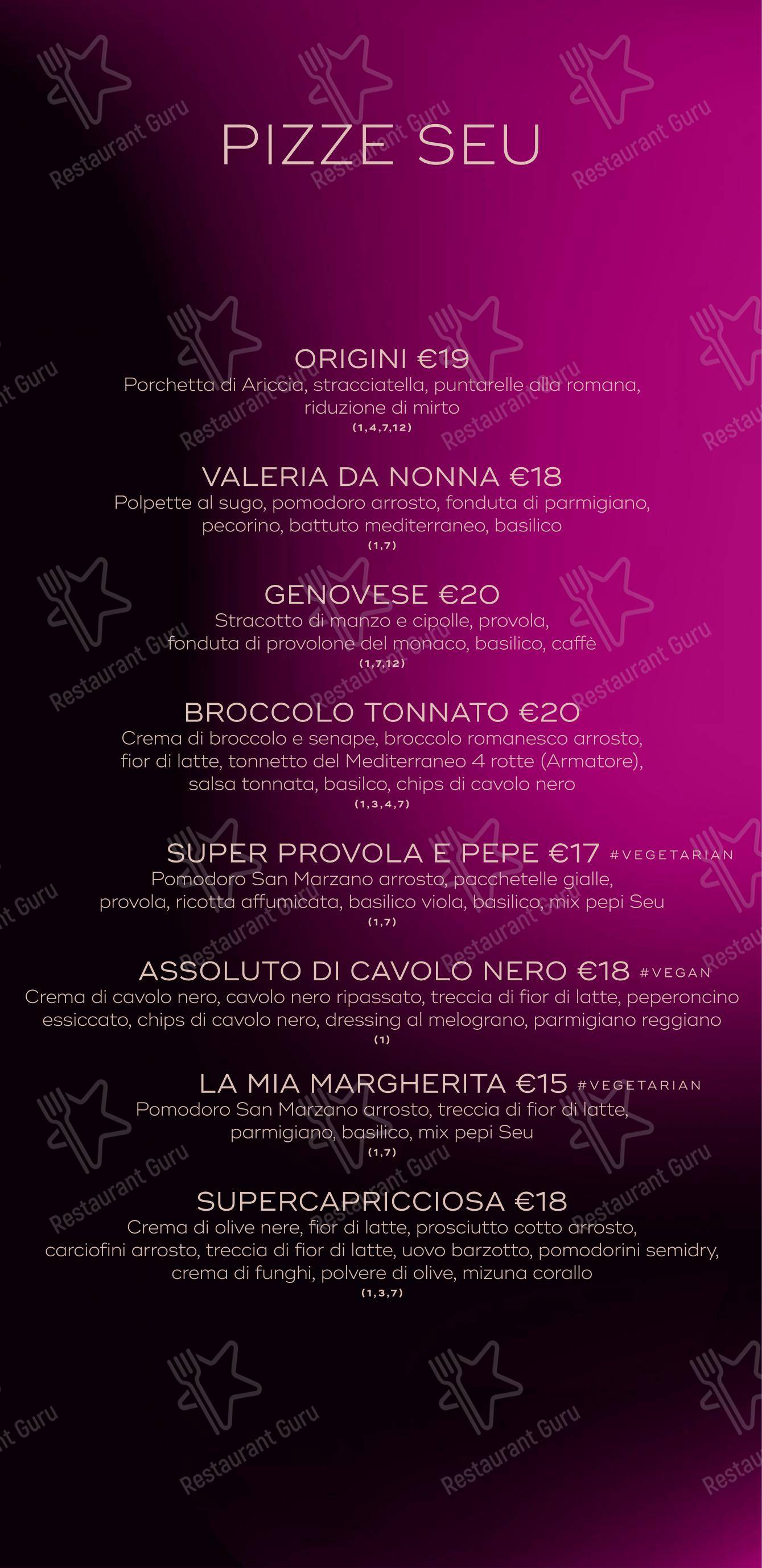 Menu per SEU Pizza in Roma