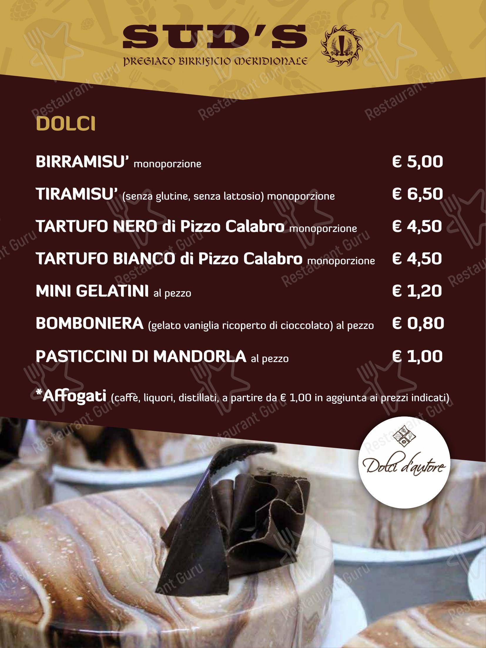 Menu per Sud's ristorante