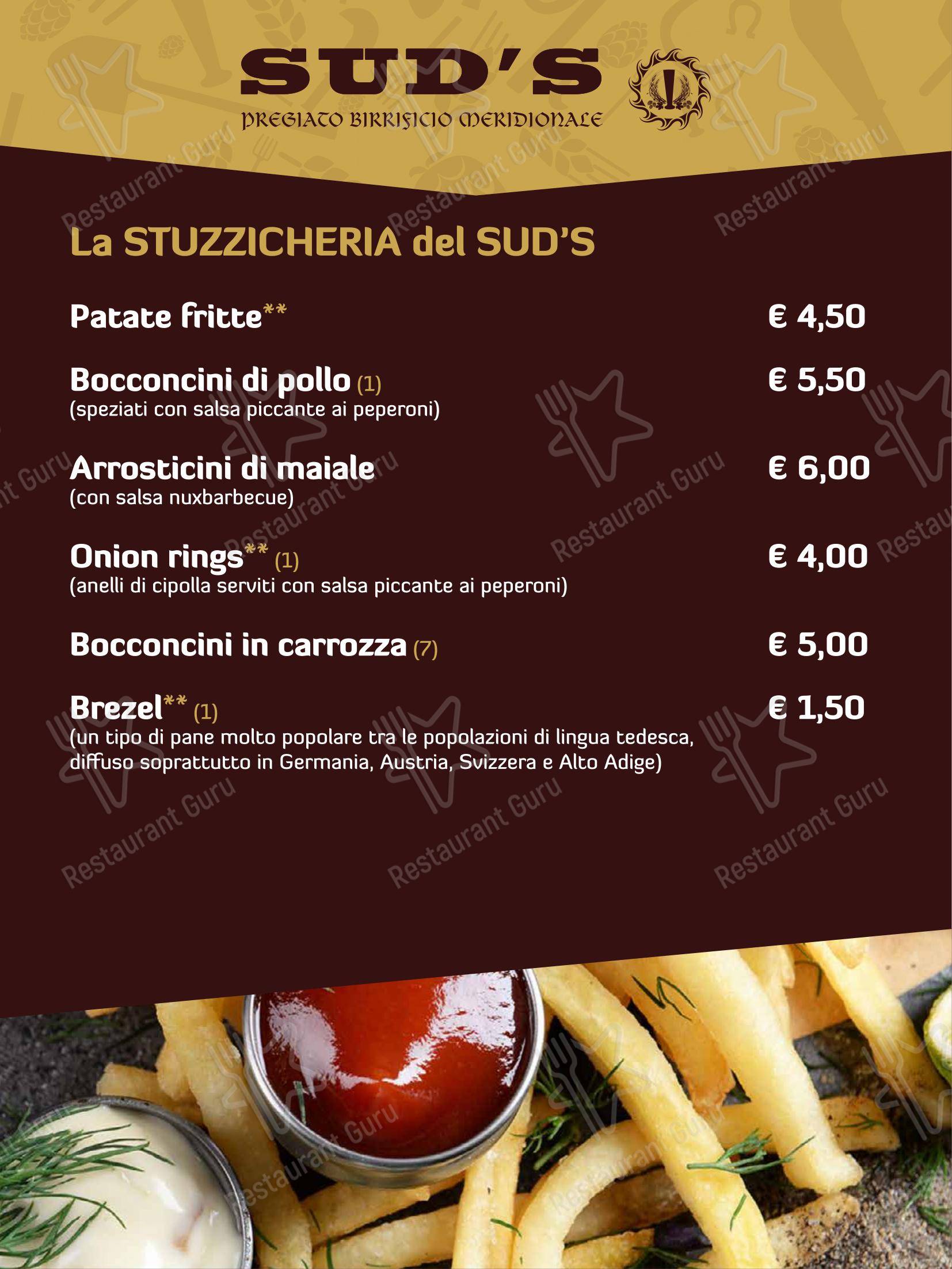 Menu per Sud's ristorante