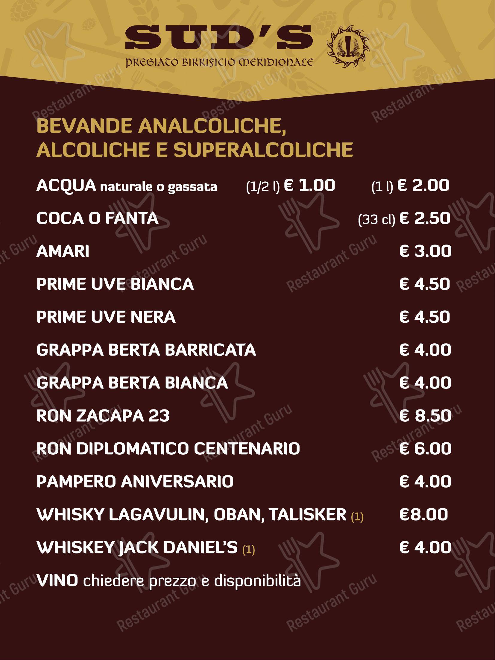 Menu di Sud's - Menu
