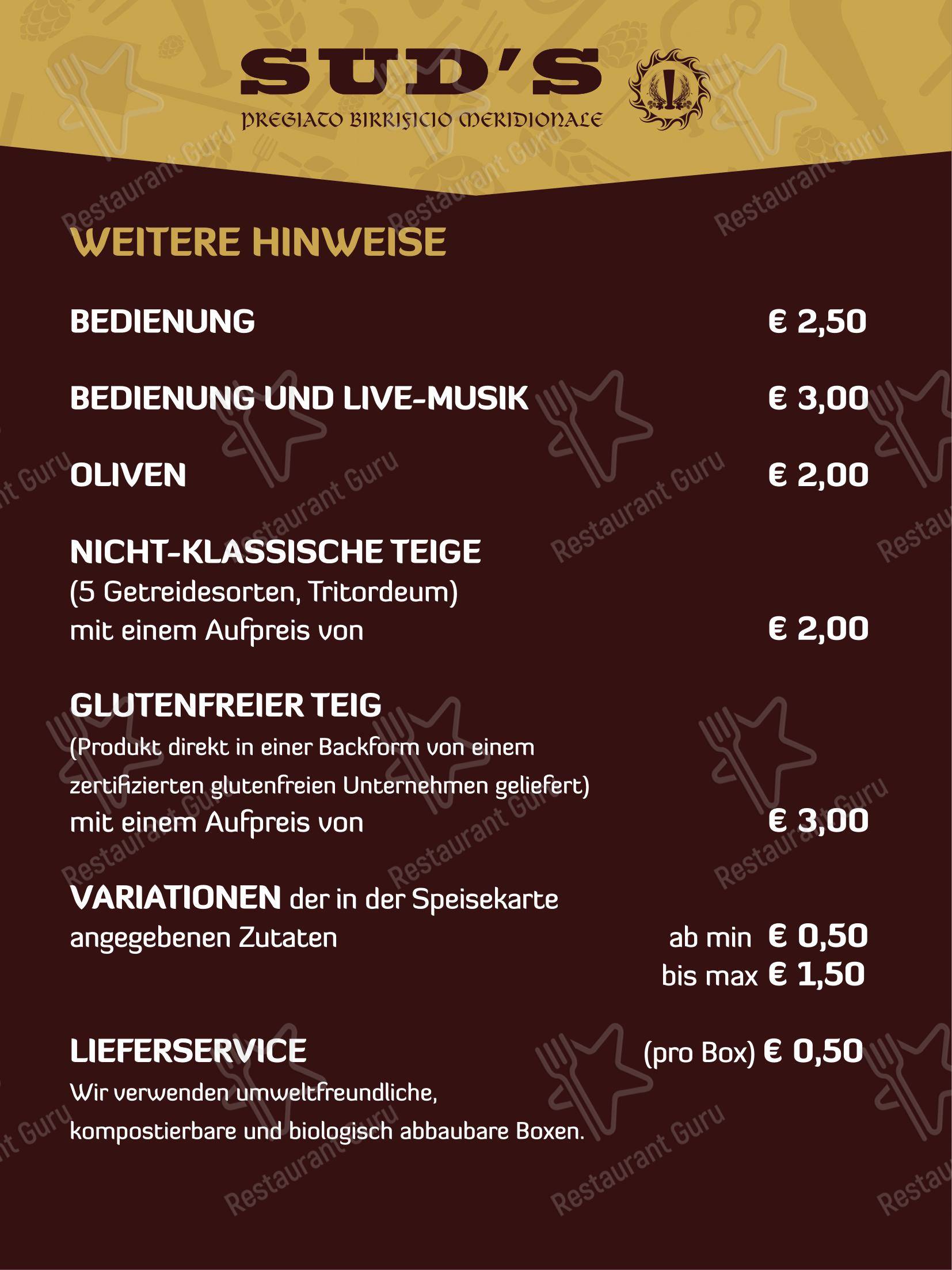 Menu di Sud's - Крафт меню