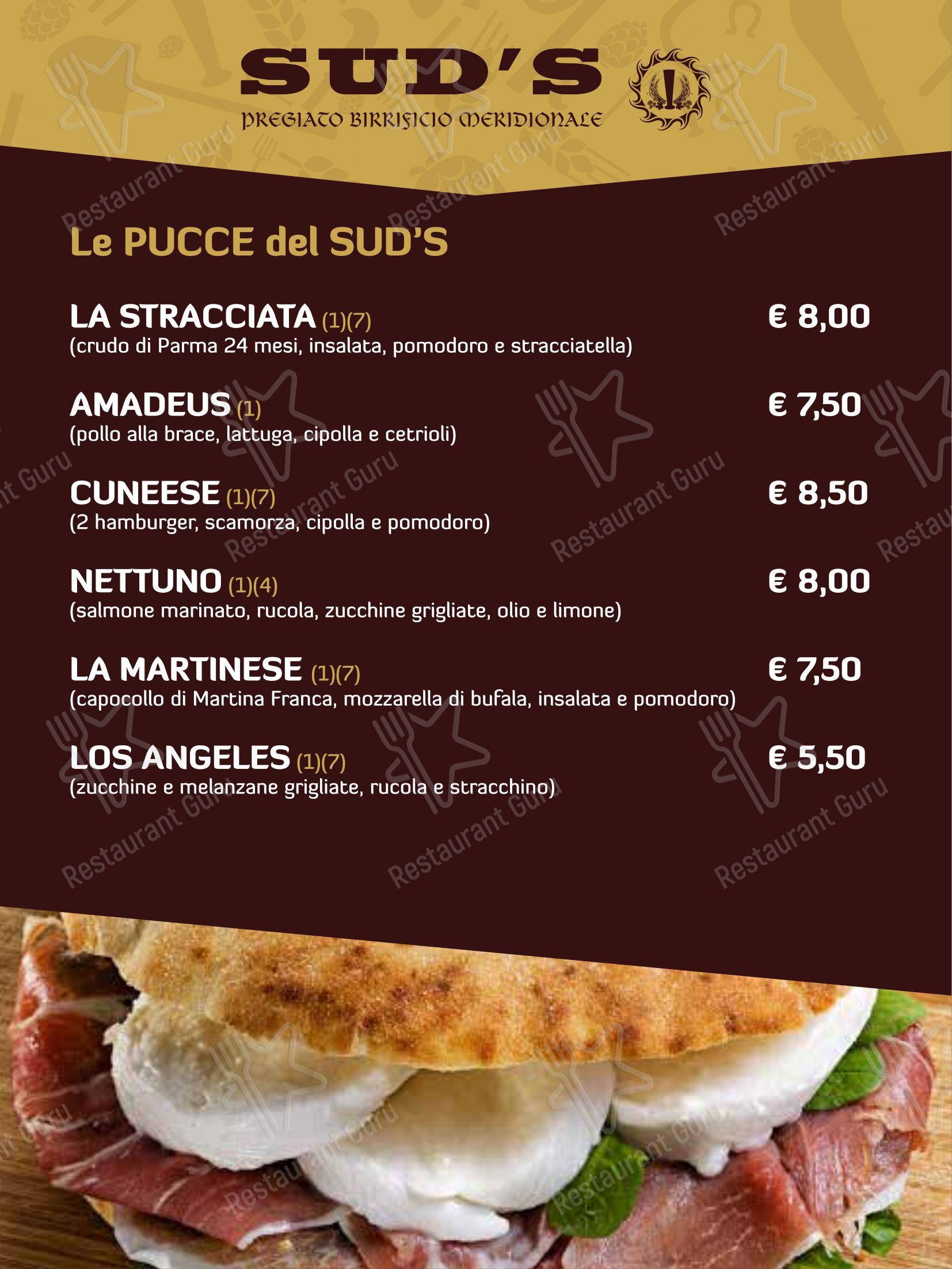 Menu di Sud's - Menu