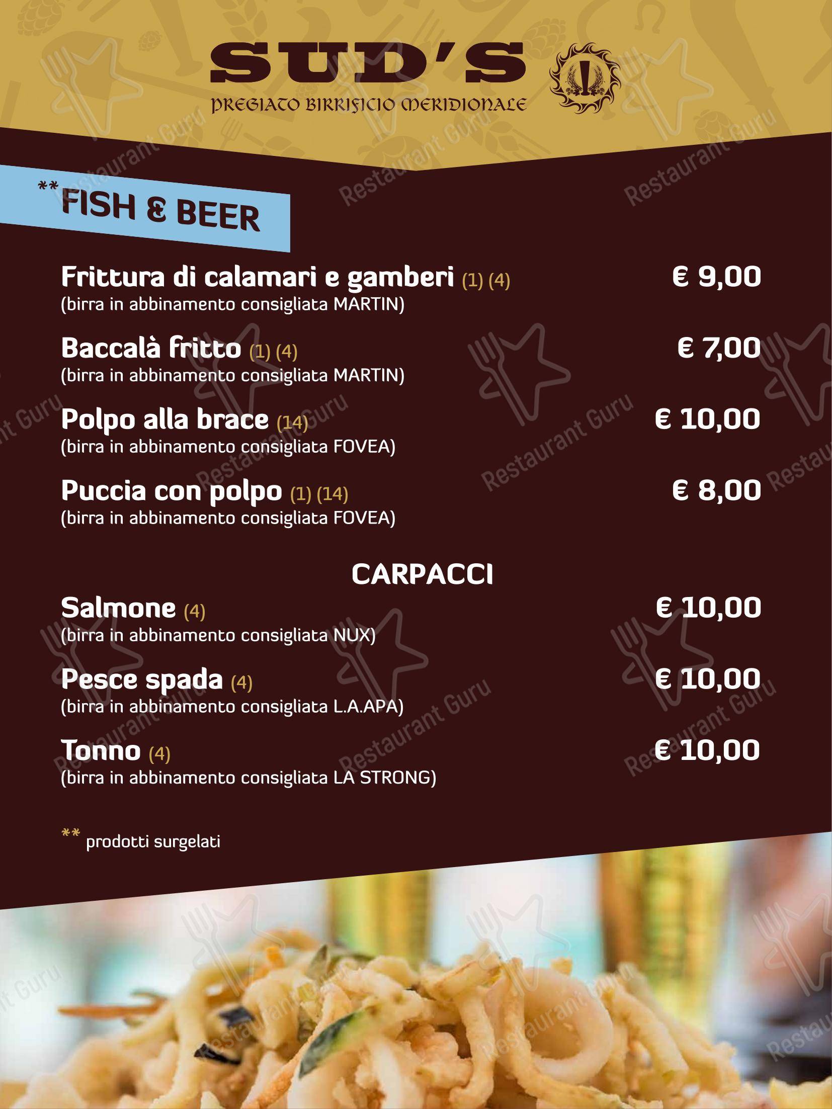 Sud's in Noci - Menu