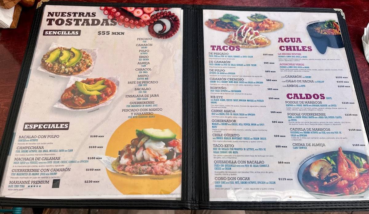 Carta de Sabina Restaurante por La Guerrerense, Ensenada