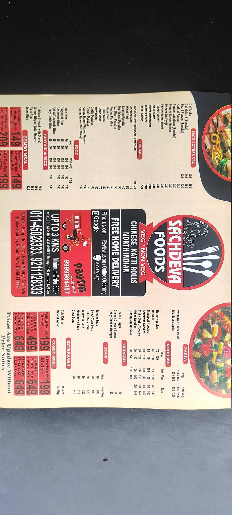 Sachdeva Fast Food Corner menu