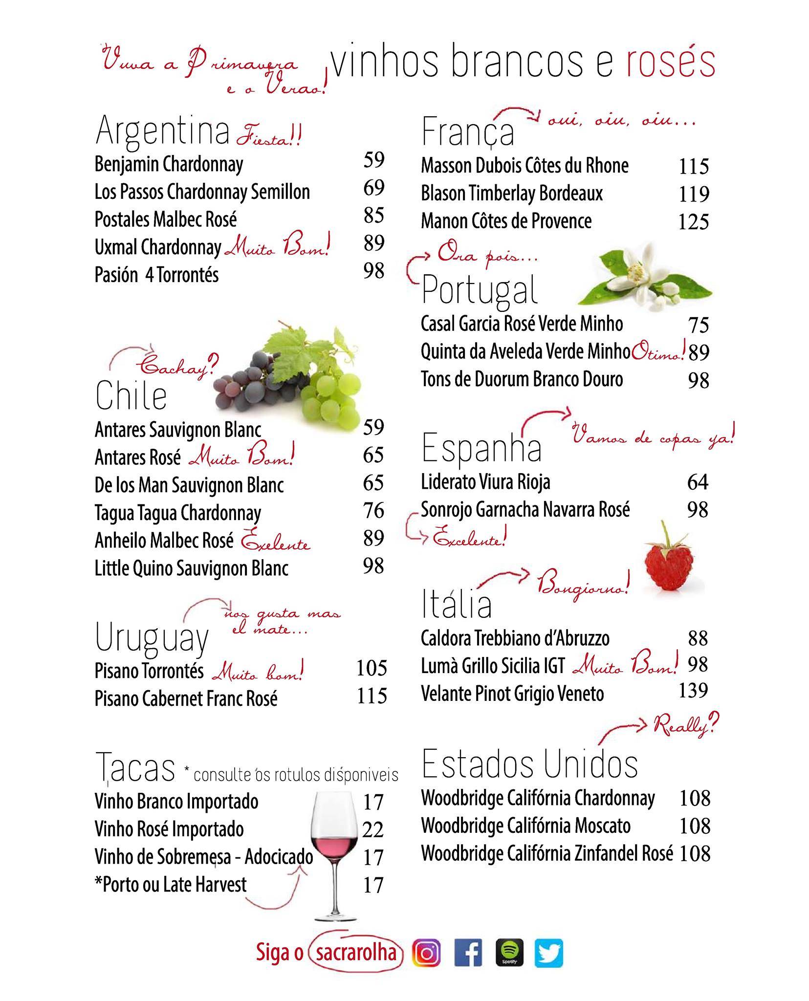 Sacra Rolha Wine Bar cardápio
