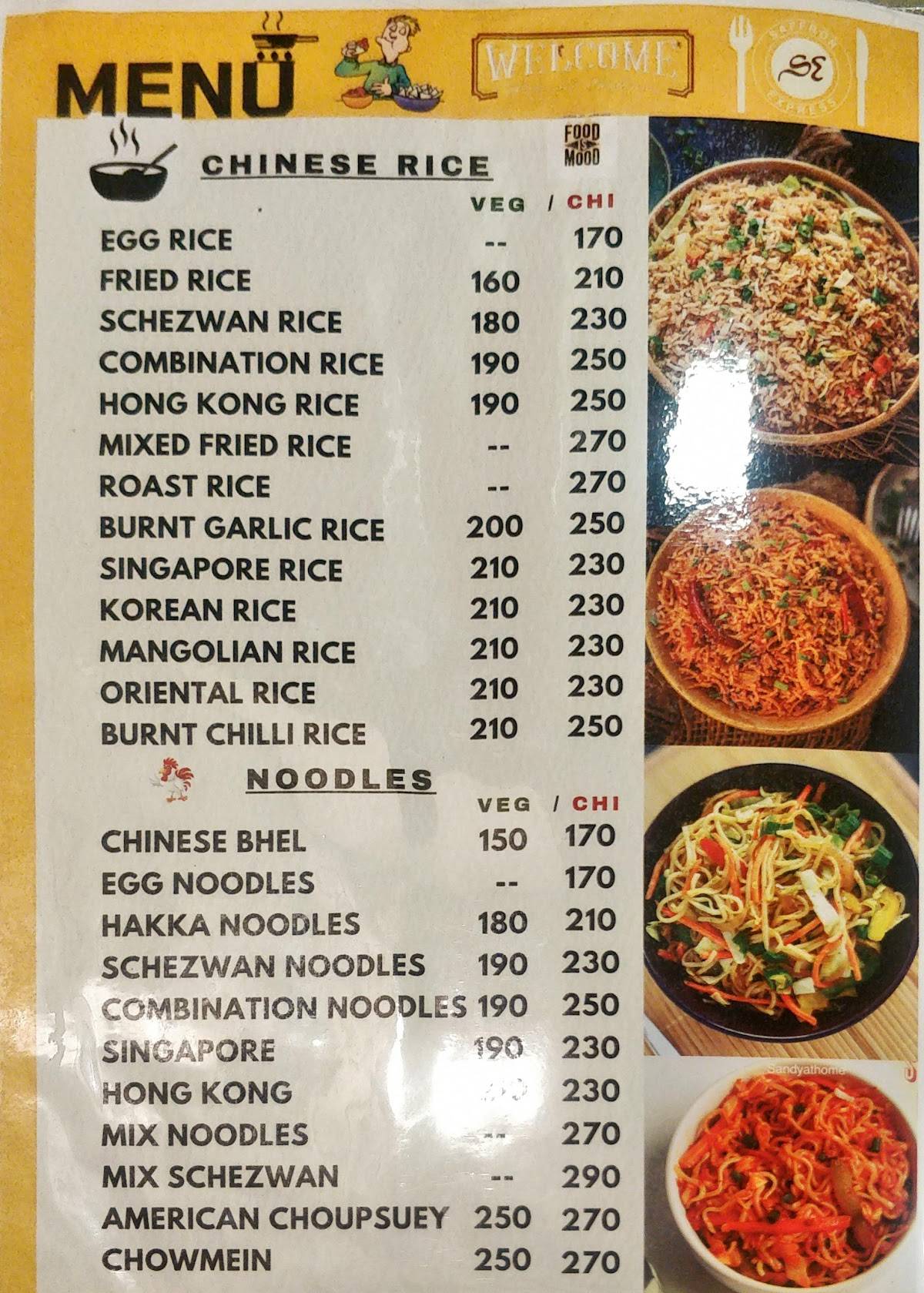 Saffron Express menu