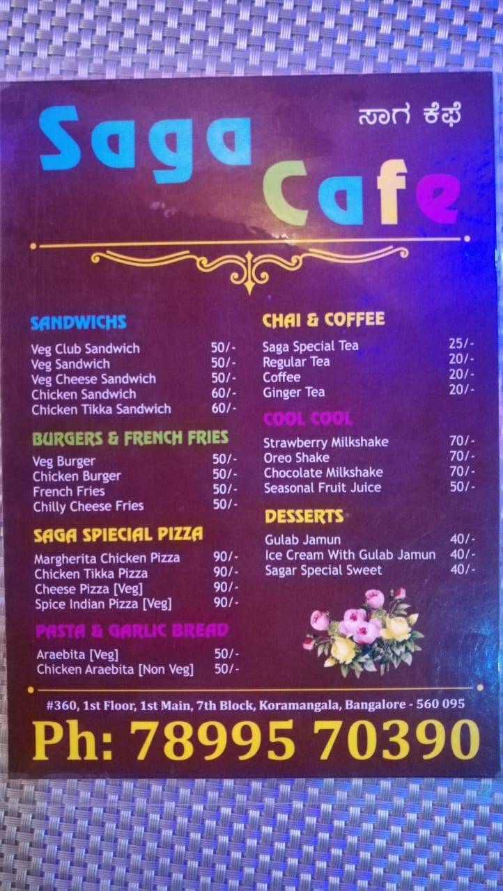 Saga Cafe menu