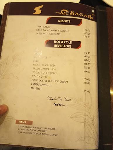 Sagar Restaurant menu
