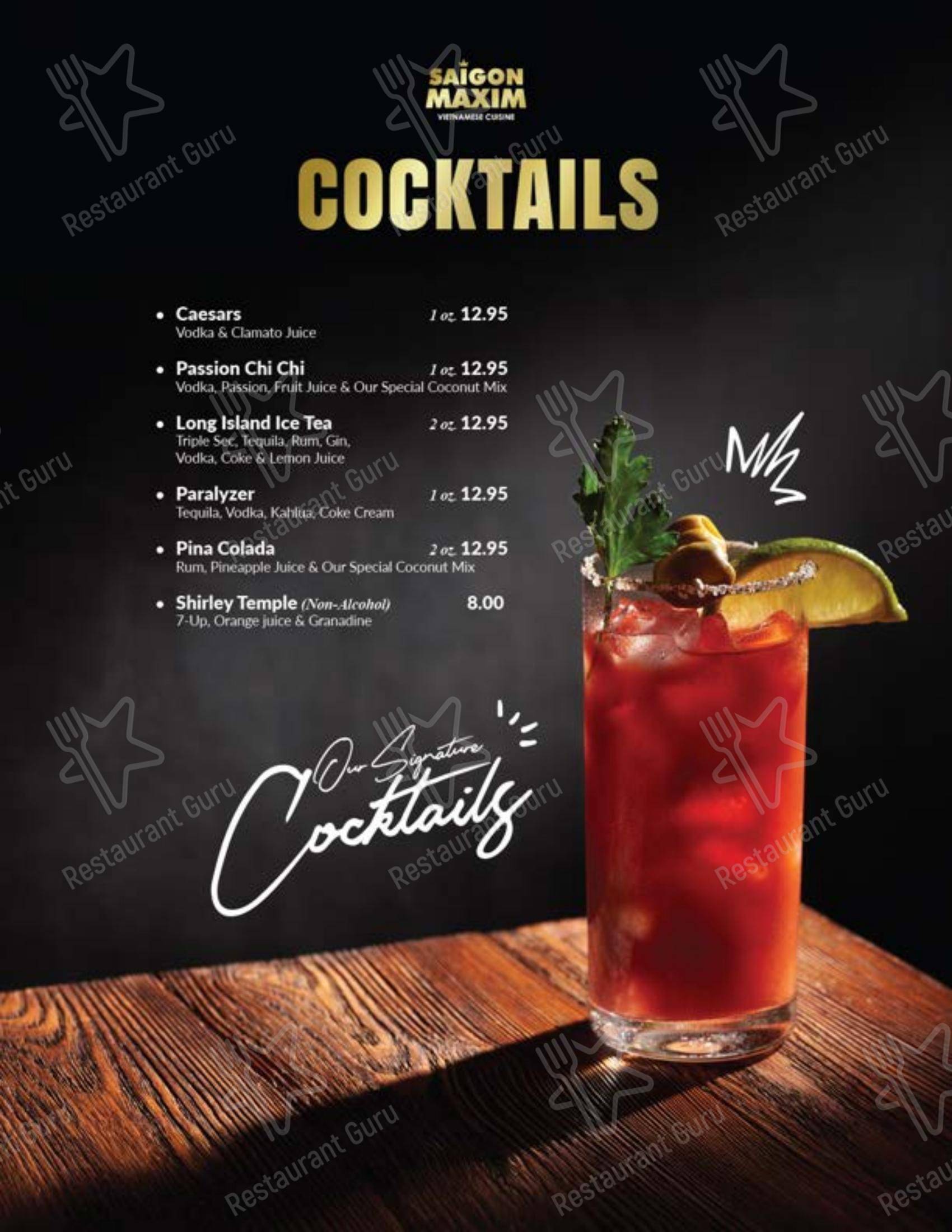 Menu pour Saigon Maxim (Riverbend) restaurant