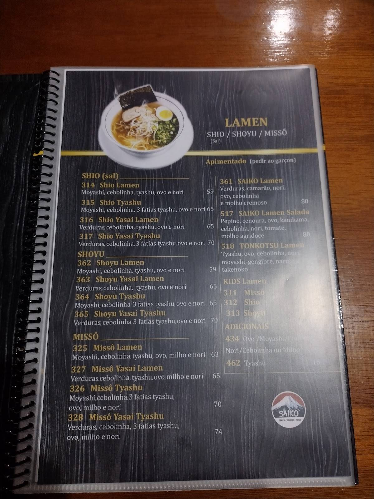 Saiko Lamen cardápio