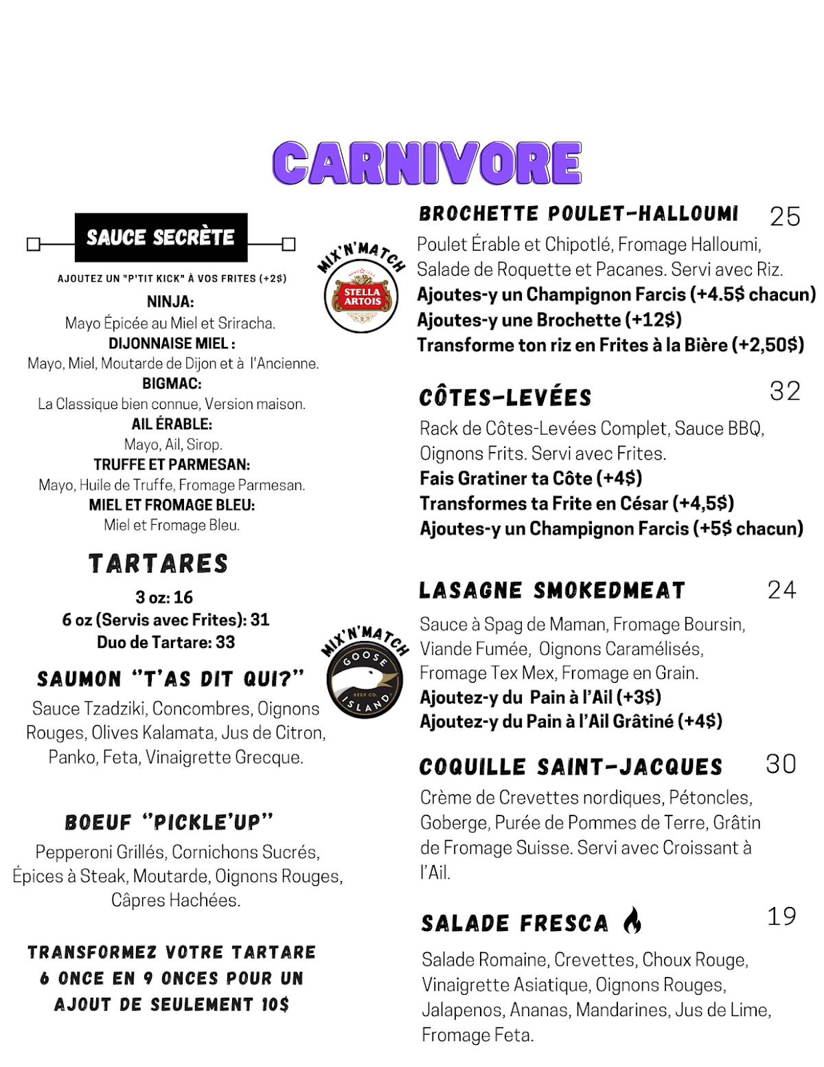 Menu de Les Insupportables