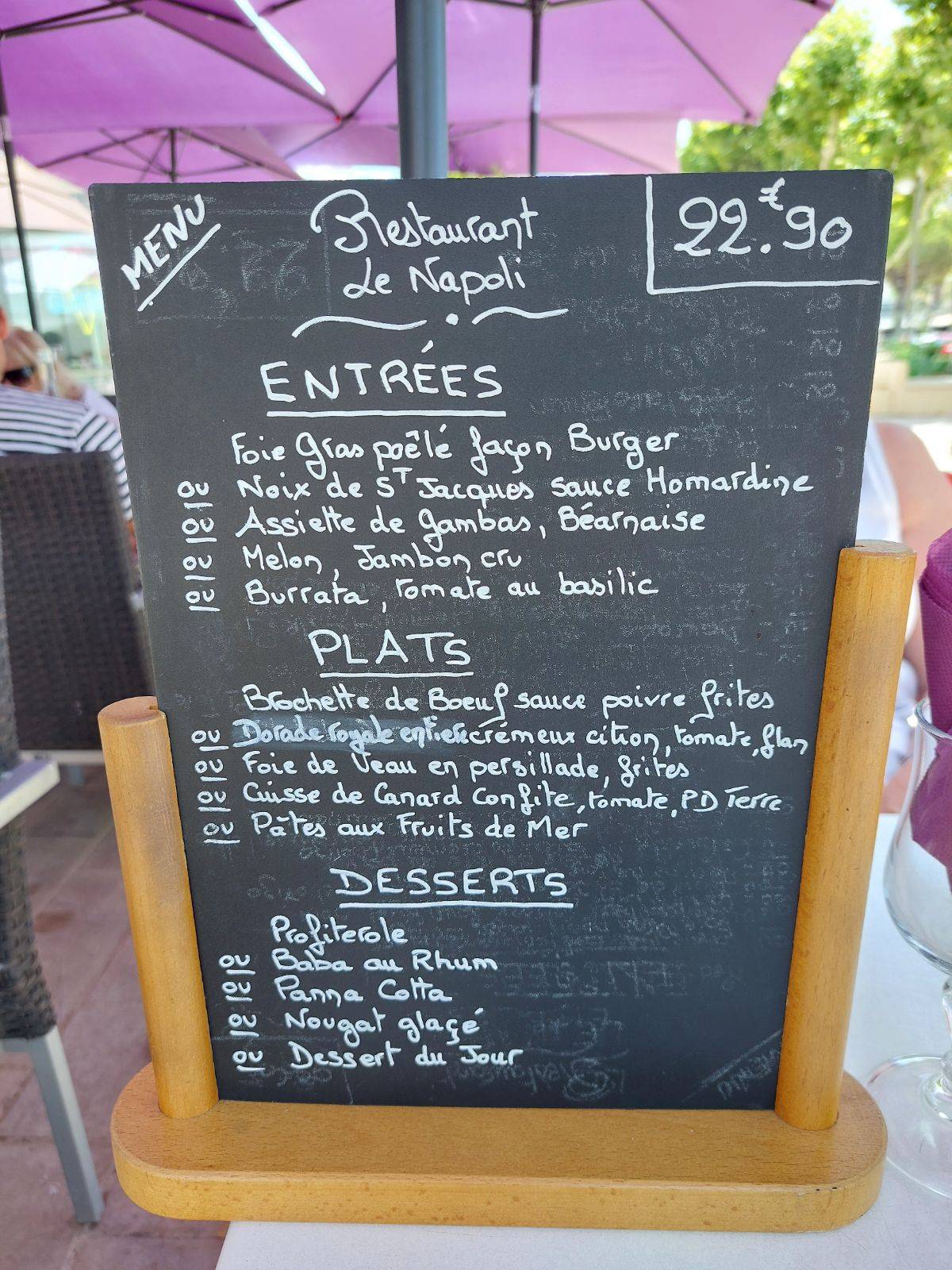 Menu de Le Napoli