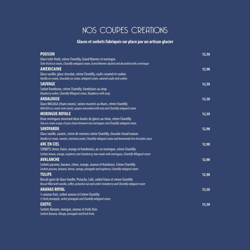 Menu de Le Poussin Bleu