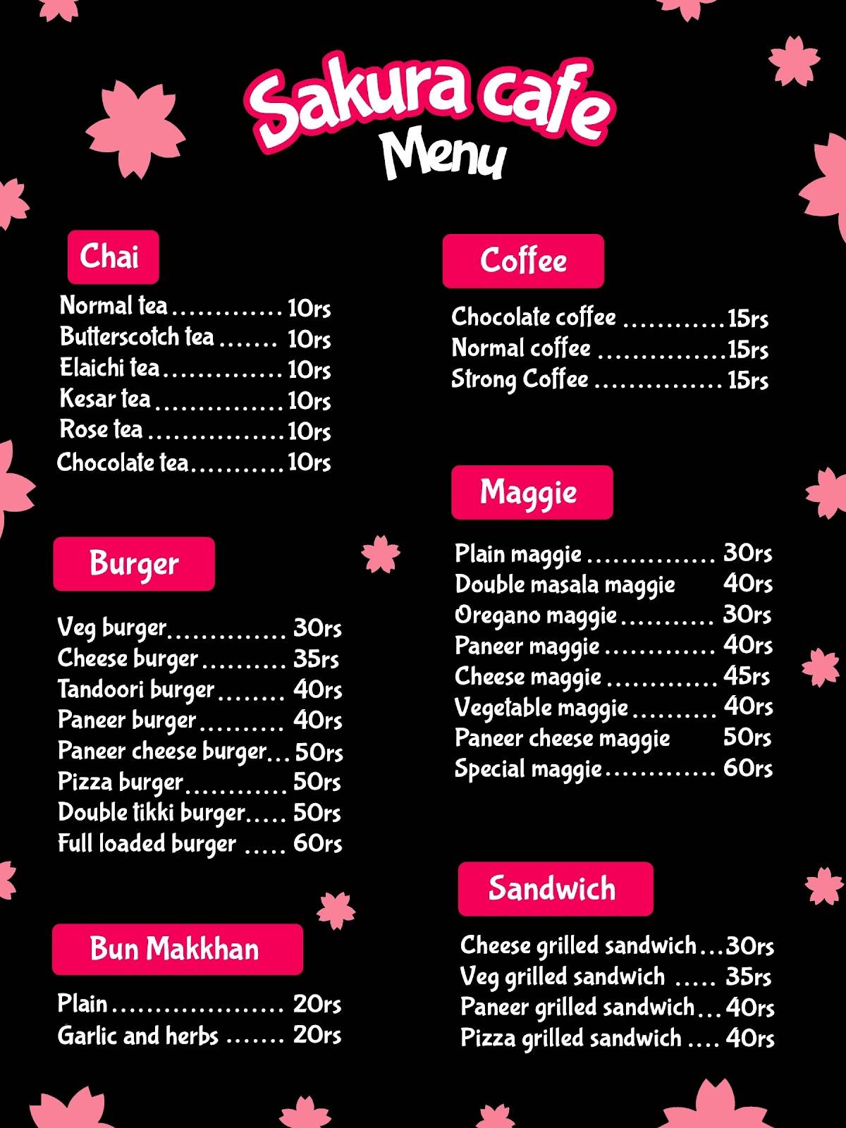 Sakura - The Anime Cafe menu
