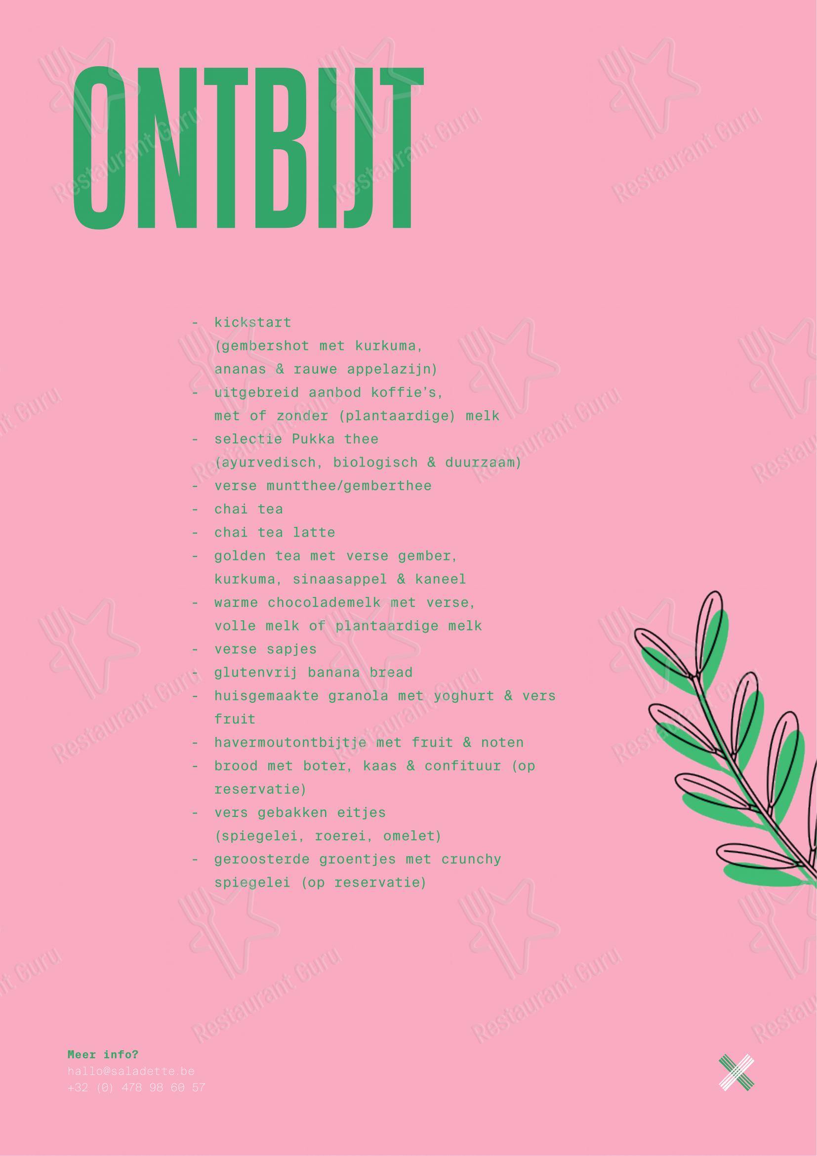 Menu pour Saladette - Menu