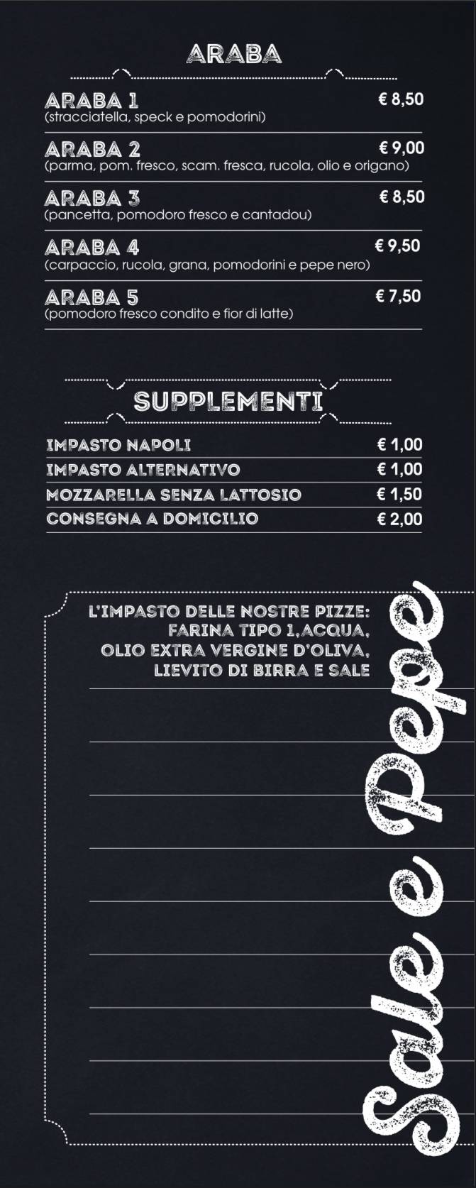 Menu di Sale & Pepe pizzeria 