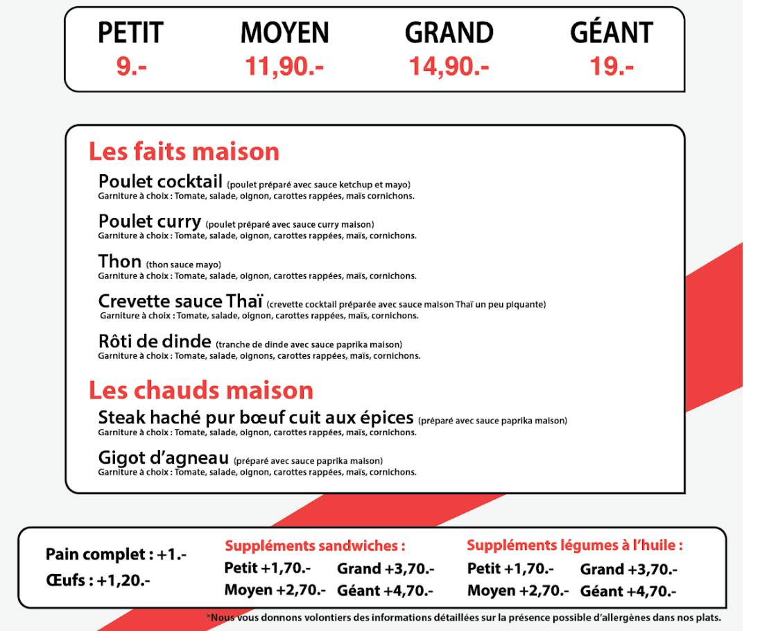 Menu di Sandwicherie de la JonXion 