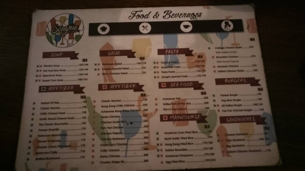 Sangria Lounge menu