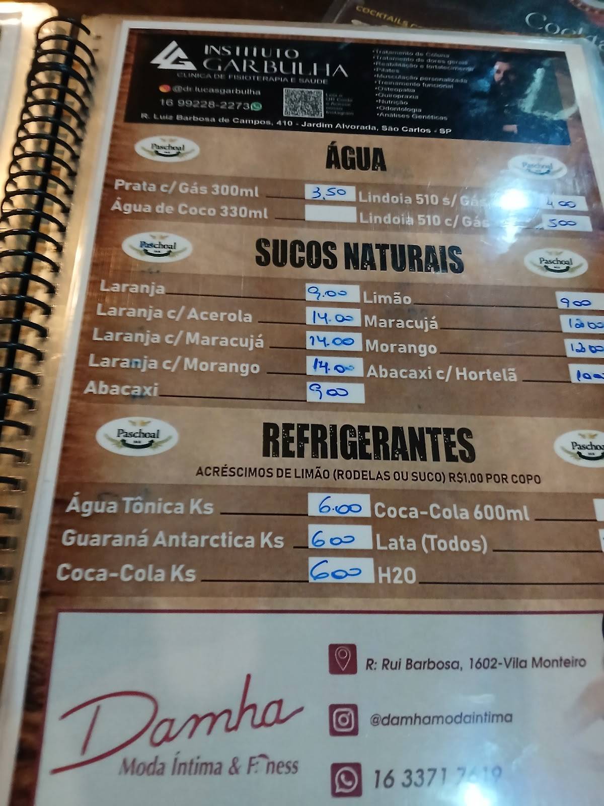 Bar do Paschoal cardápio