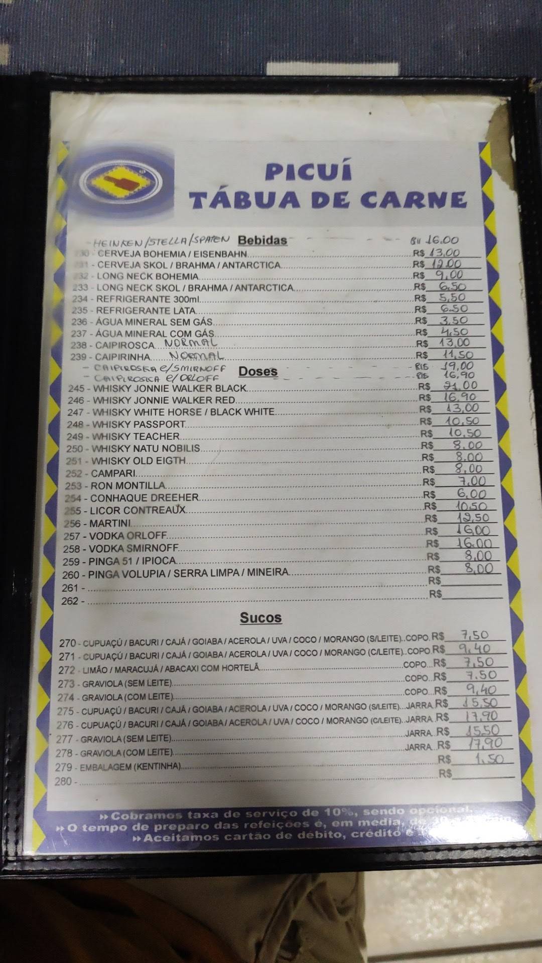 Picuí Tábua de Carne cardápio