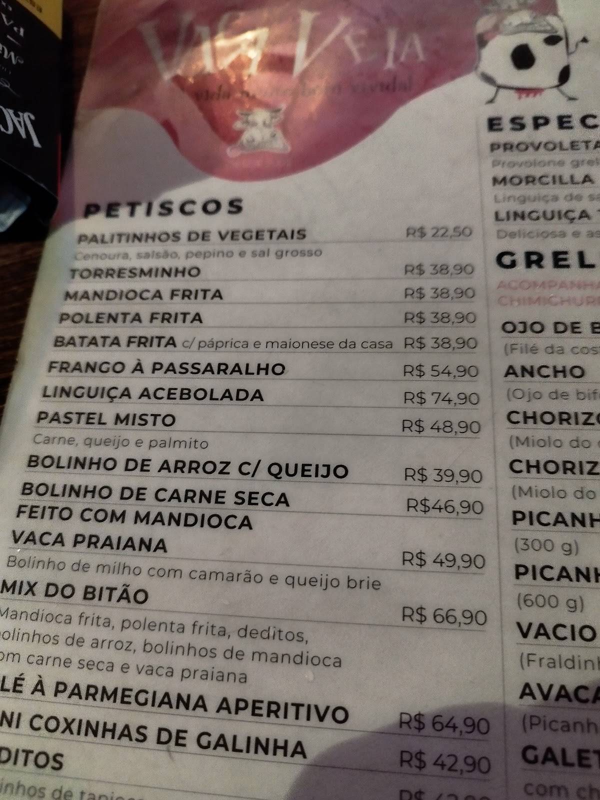 Menu at Vaca Véia pub & bar, São Paulo, R. Manuel Guedes