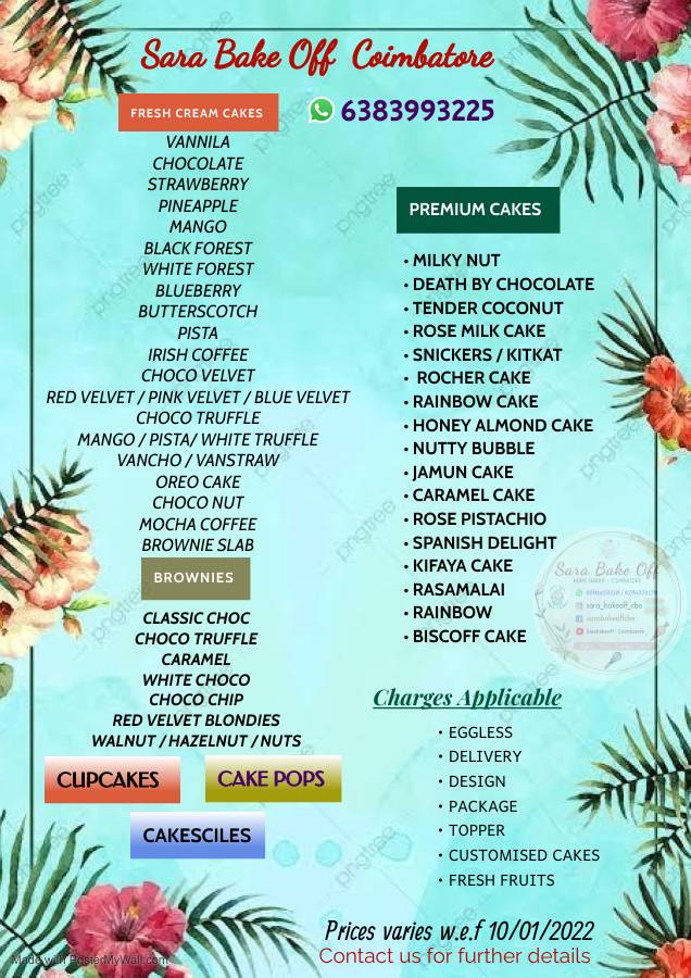 Sara Bake Off Homemade Desserts menu