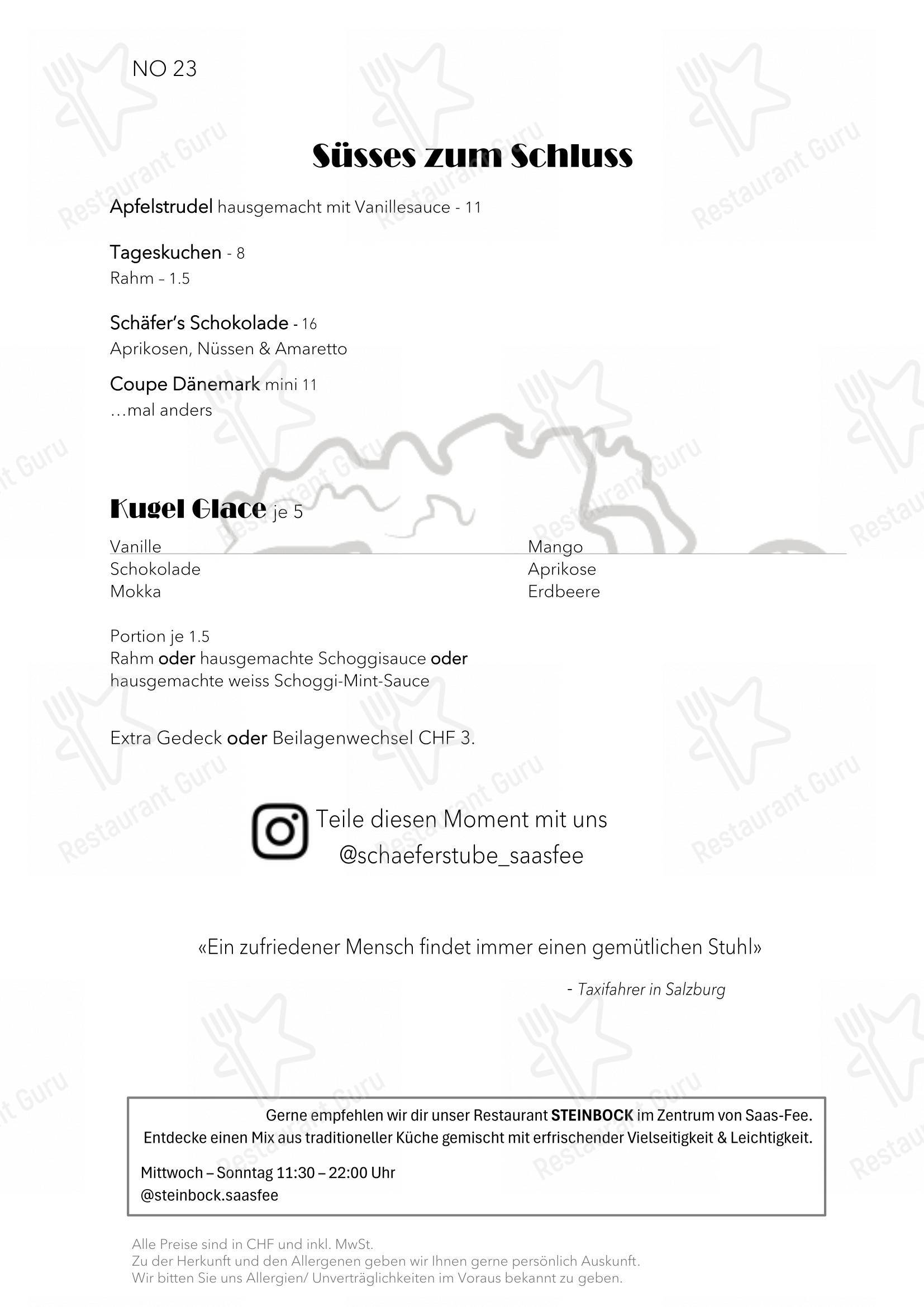 Menu bar per Schäferstube Saas-Fee in Saas-Fee