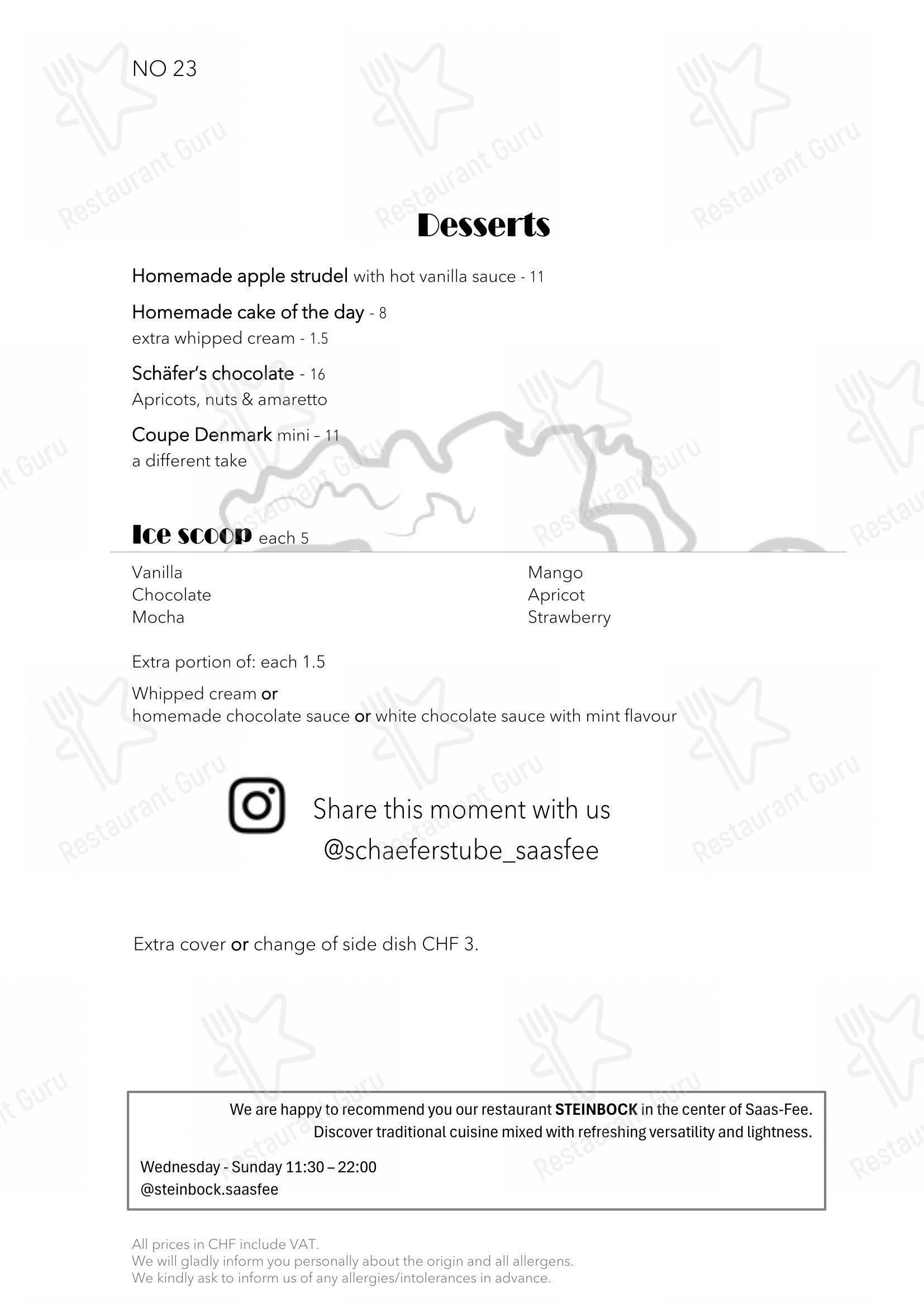 Menu bar per Schäferstube Saas-Fee in Saas-Fee