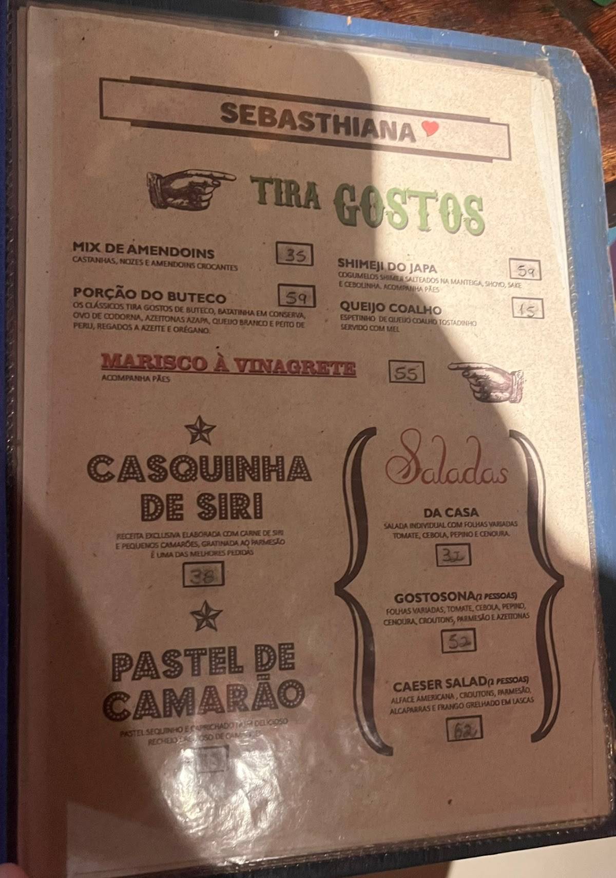 Sebasthiana Beach Bar & Restaurante cardápio