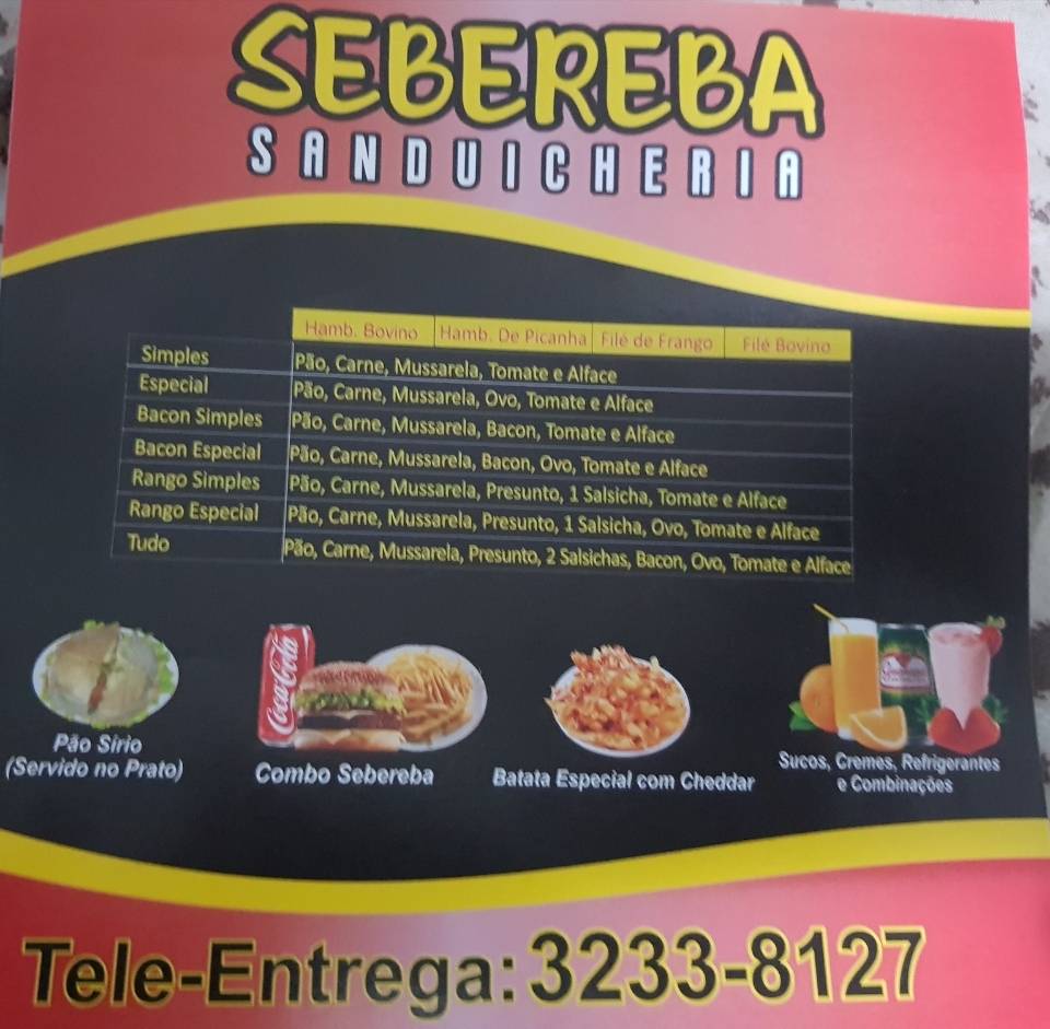 Sebereba Sanduicheira cardápio