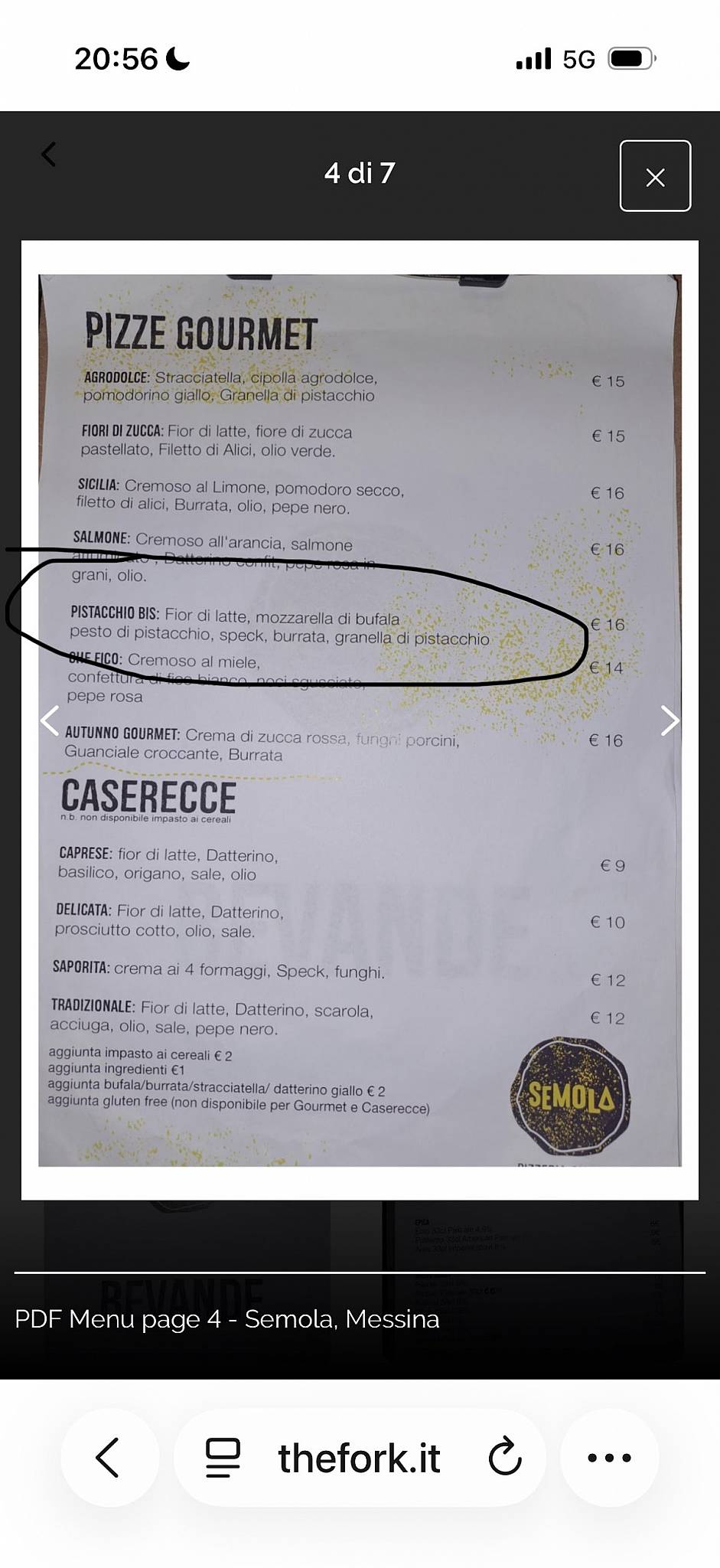 Menu di Semola pizzeria siciliana 