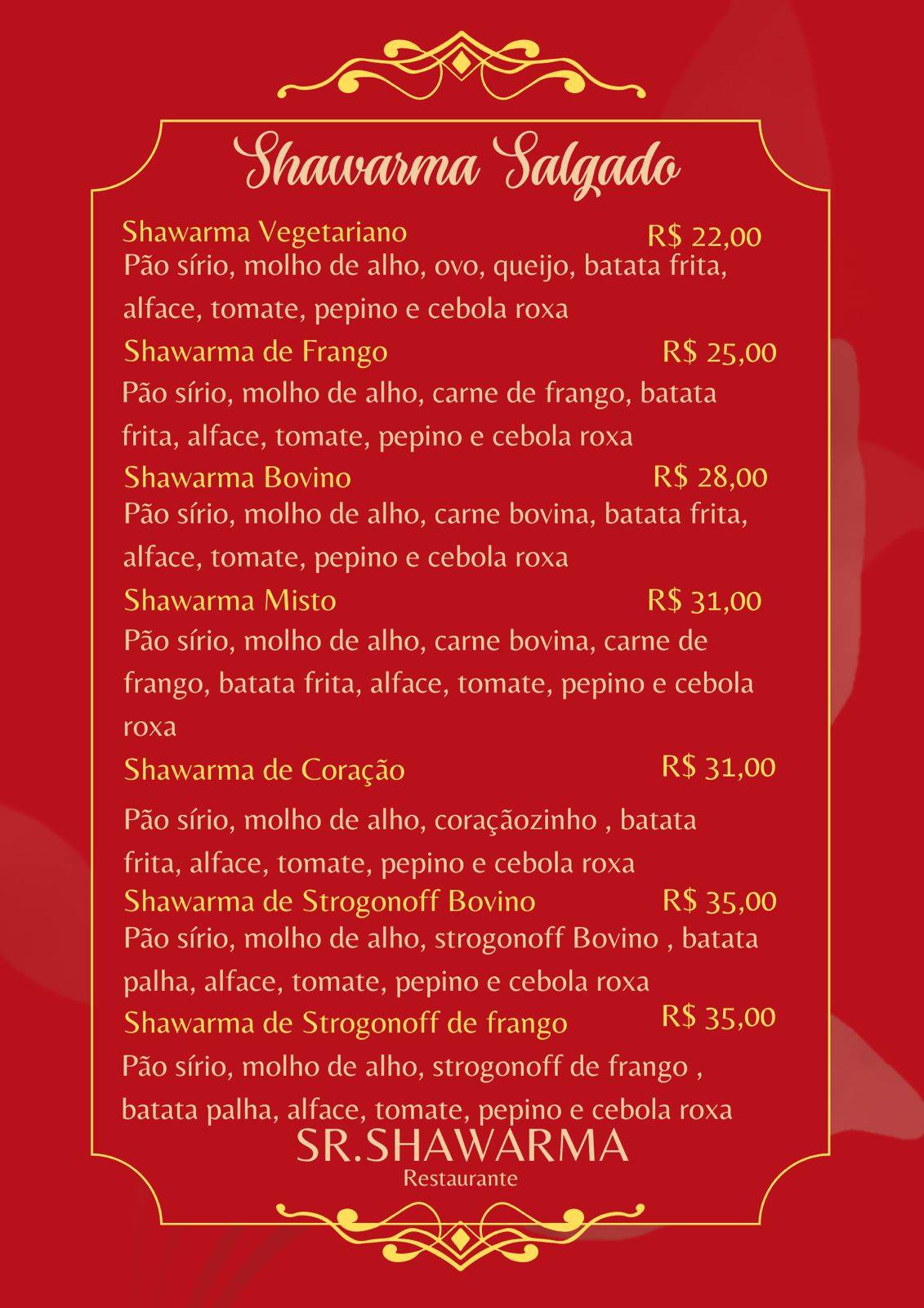 Senhor Shawarma cardápio
