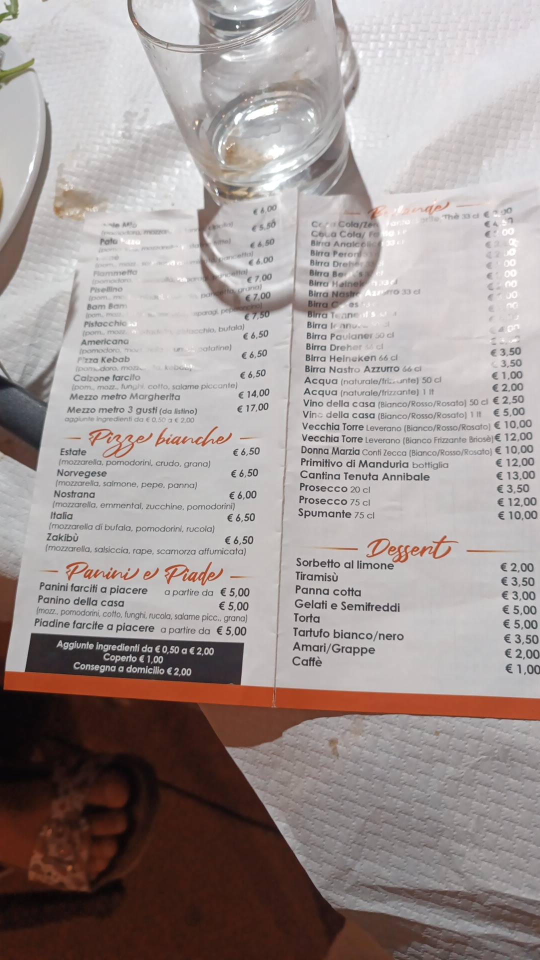 Menu di Senza Pensieri Pizzeria Ristorante Braceria 